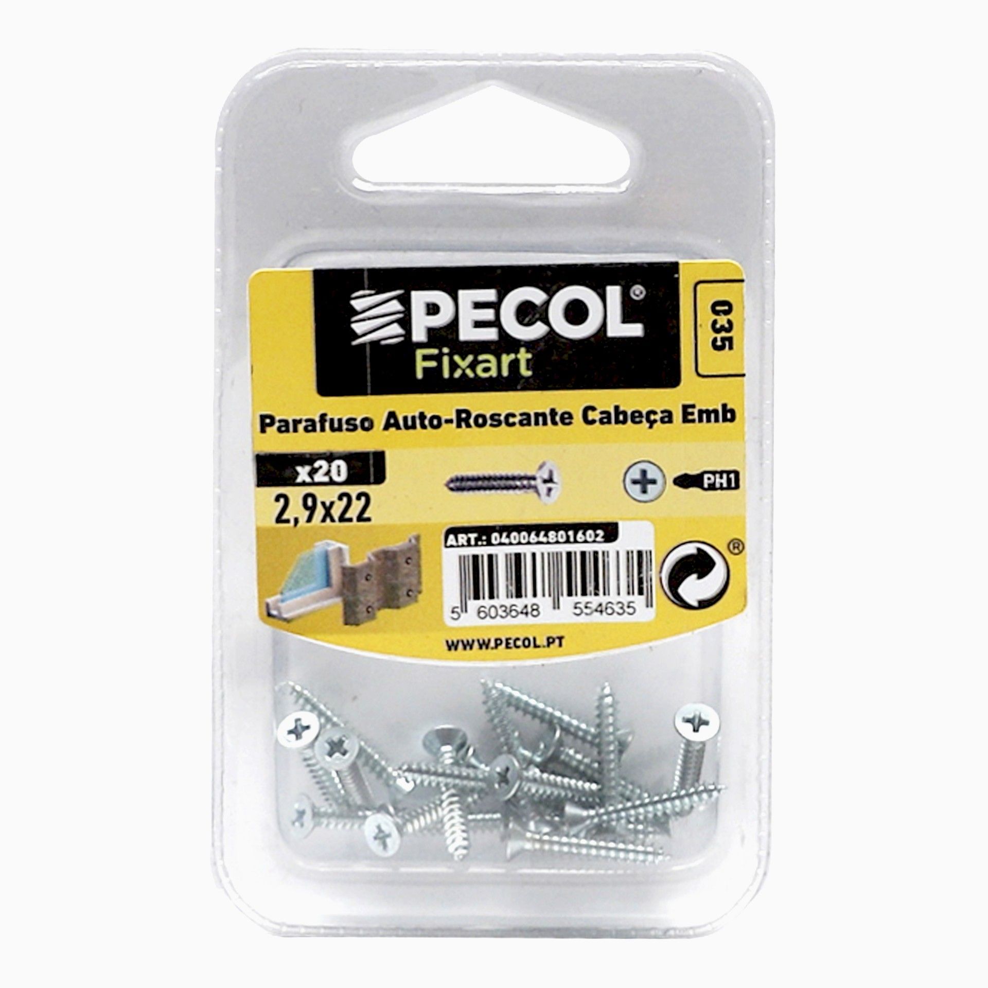 Parafuso Autoroscante Cabeça Embeber Ph 2,9x22 Aço Zn Bl20