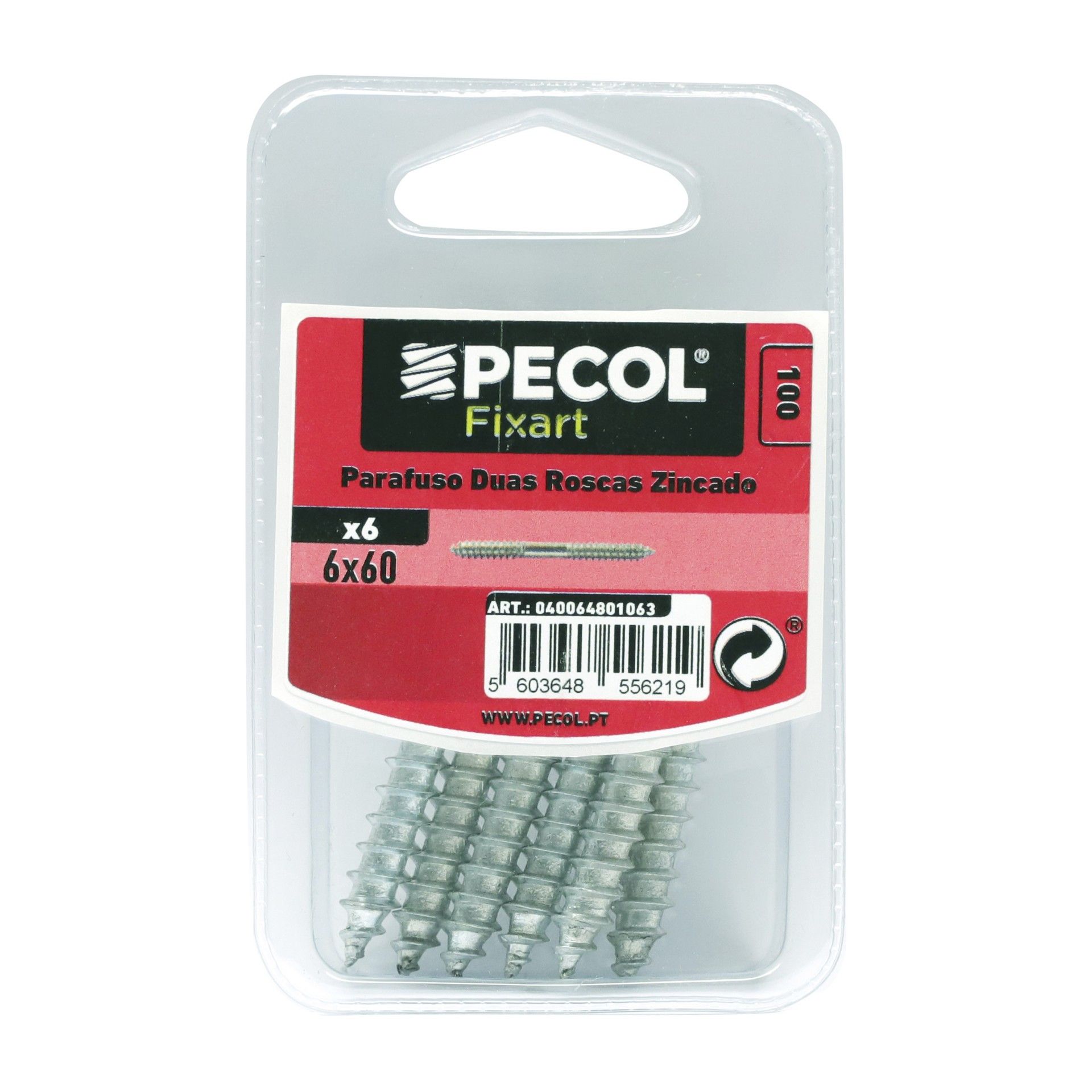 Parafuso Duas Roscas M6x60 Aço P.A Bl 6