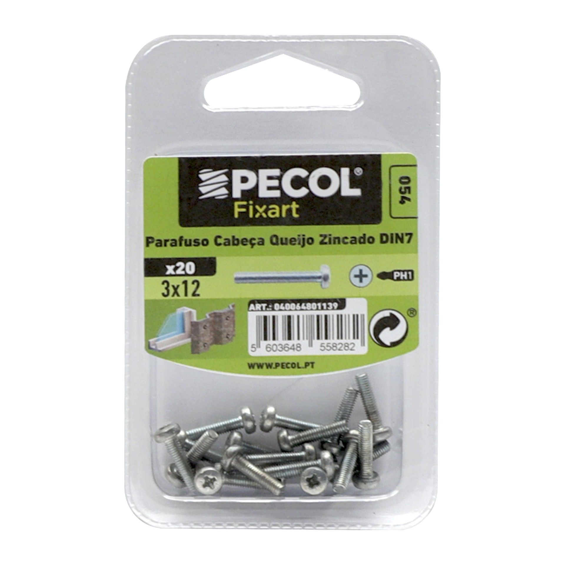 Parafuso Cabeça Q.Ph M3x12 Fe Zn Bl 20