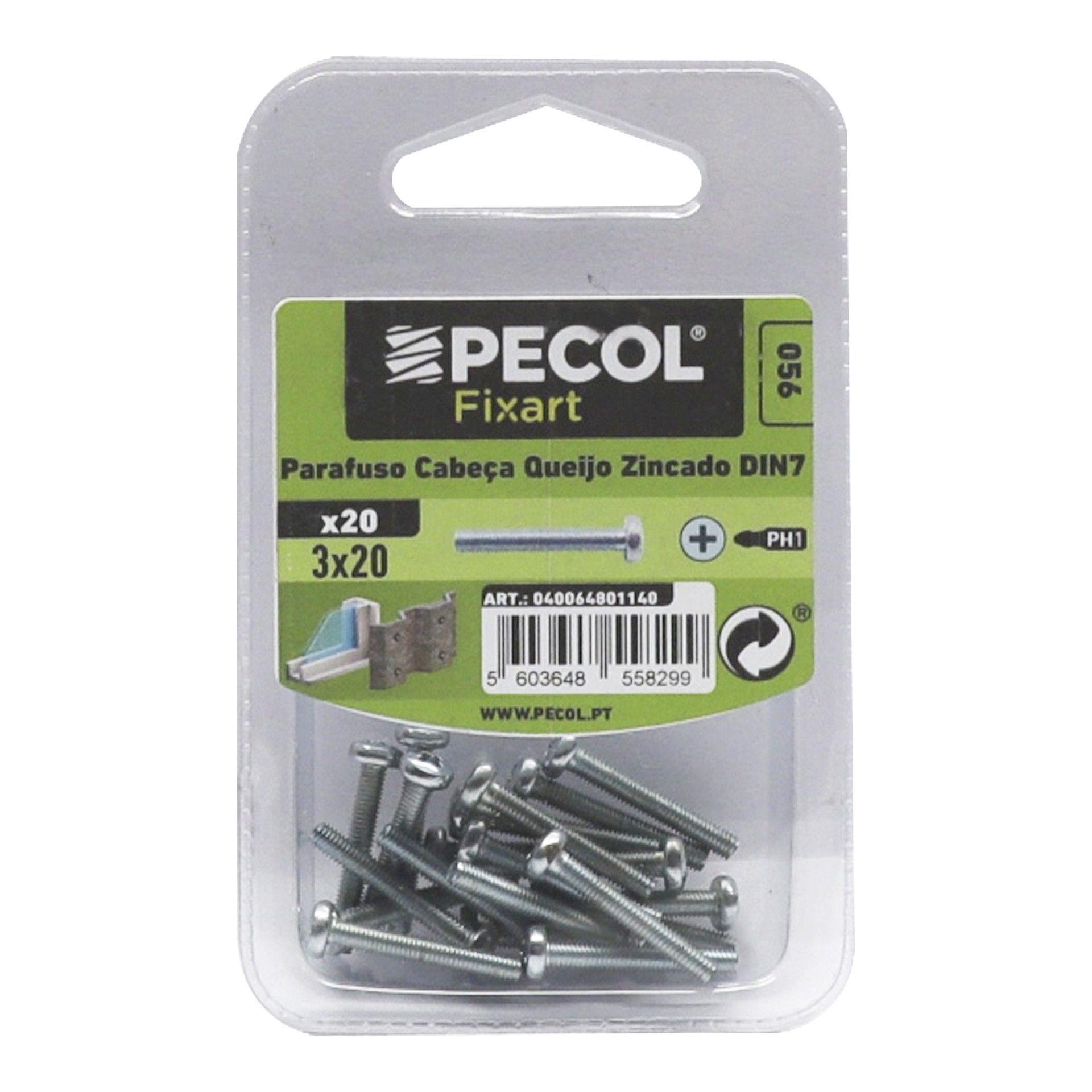 Parafuso Cabeça Q. Ph M3x20 Fe Zn Bl 20