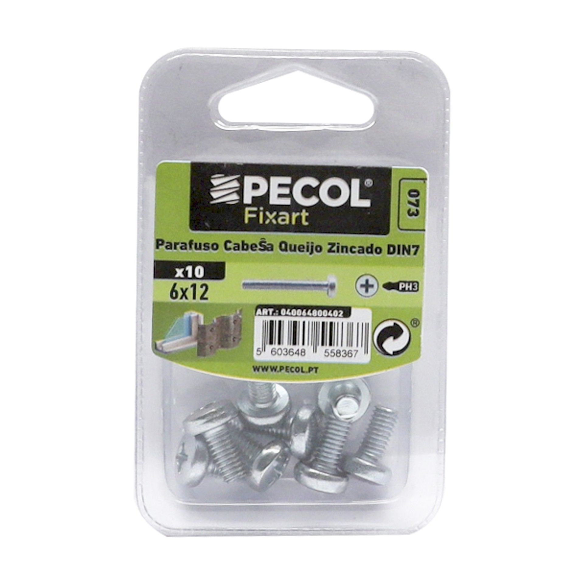 Parafuso Cabeça Queijo Ph M6x12 Fe Zn Bl 10