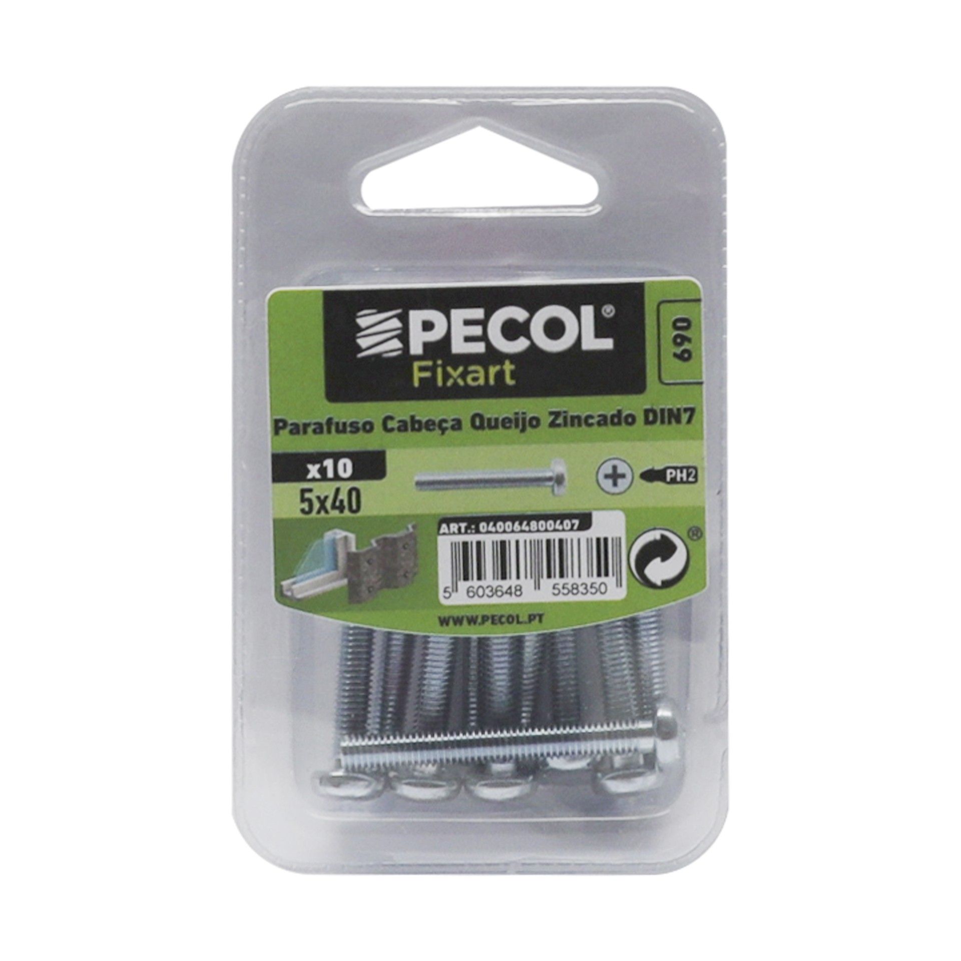 Parafuso Cabeça Queijo Ph M5x40 Fe Zn Bl 10