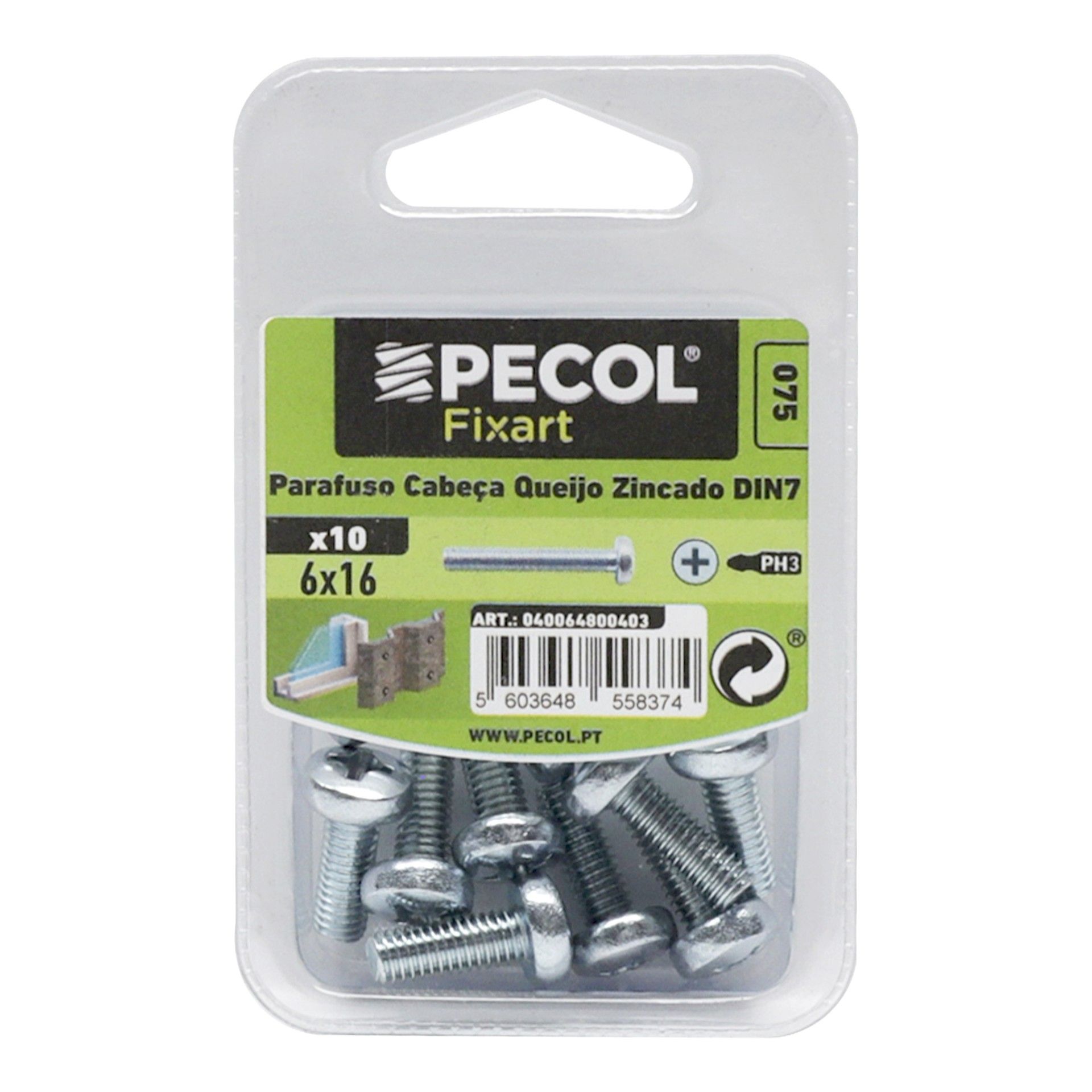 Parafuso Cabeça Queijo Ph M6x16 Fe Zn Bl 10