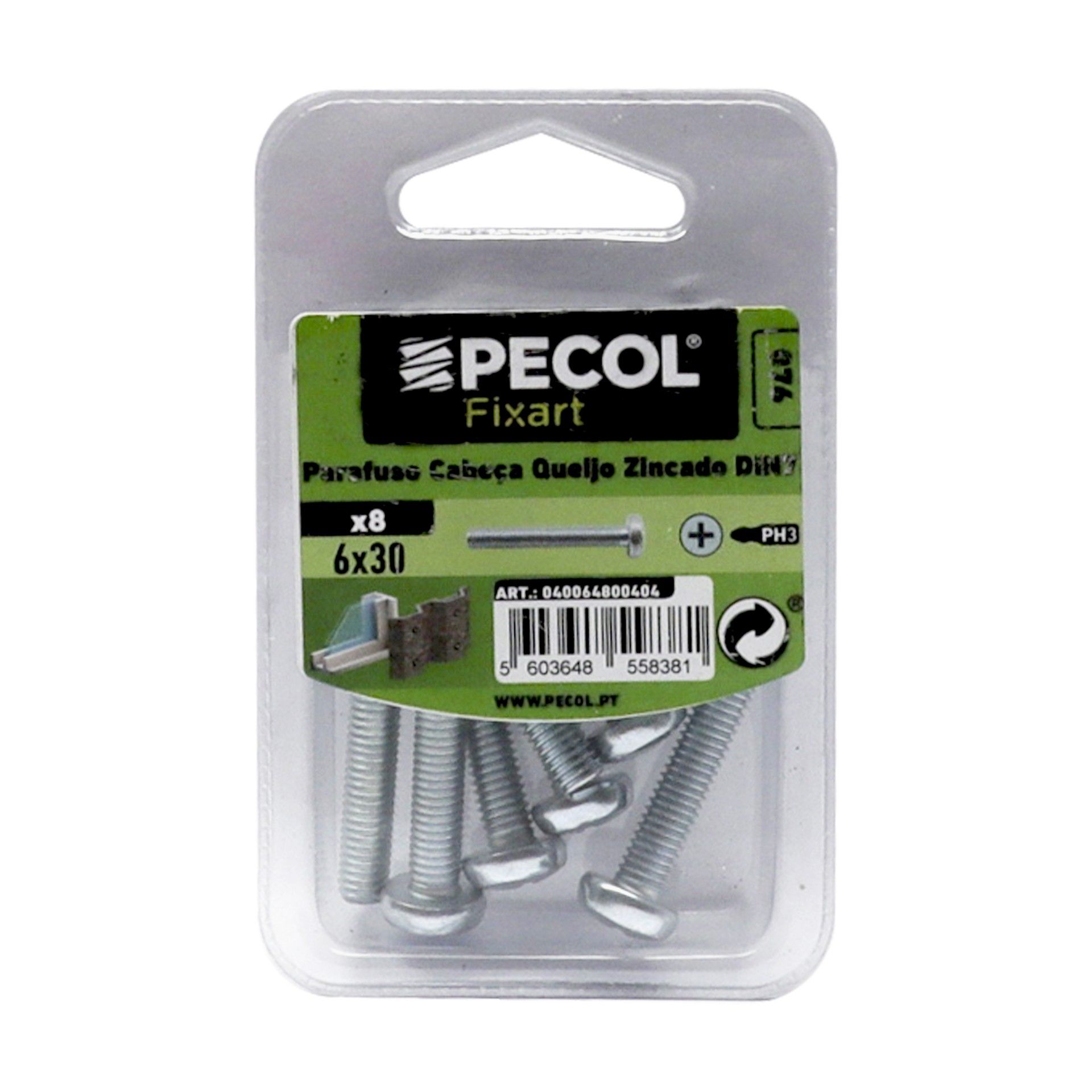 Parafuso Cabeça Q. Ph M6x30 Fe Zn Bl 8