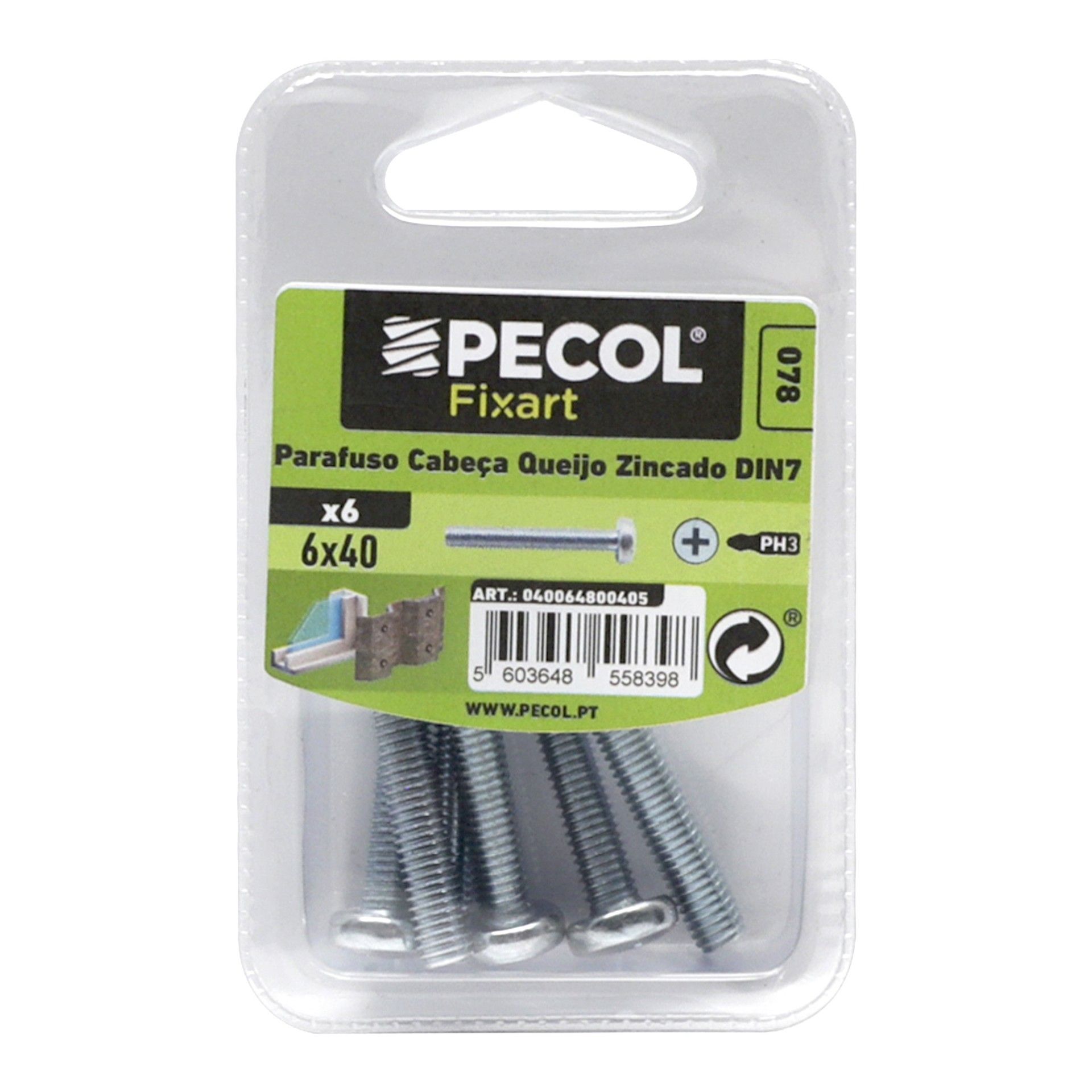 Parafuso Cabeça Q. Ph M6x40 Fe Zn Bl 6