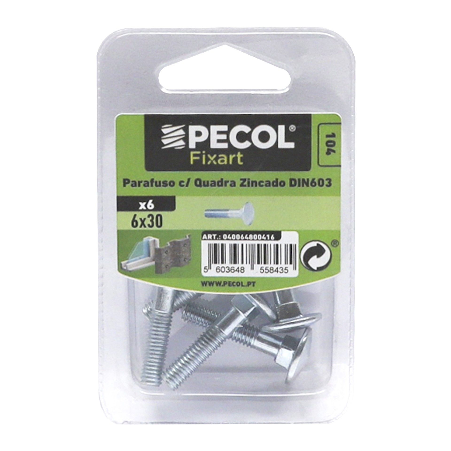 Parafuso Cabeça Quadrada M6x30 Fe Zn Bl 6
