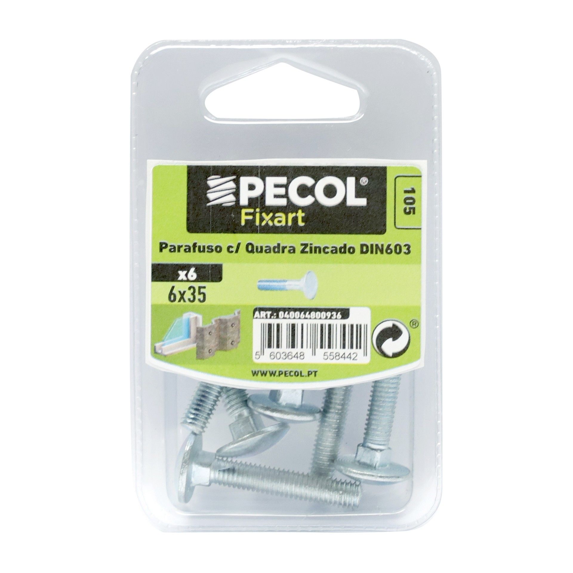 Parafuso Cabeça Quadrada M6x35 Fe Zn Bl 6