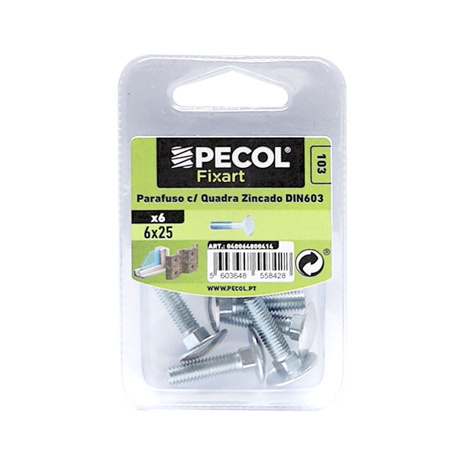 Parafuso Cabeça Quadrada M6x25 Fe Zn Bl 6