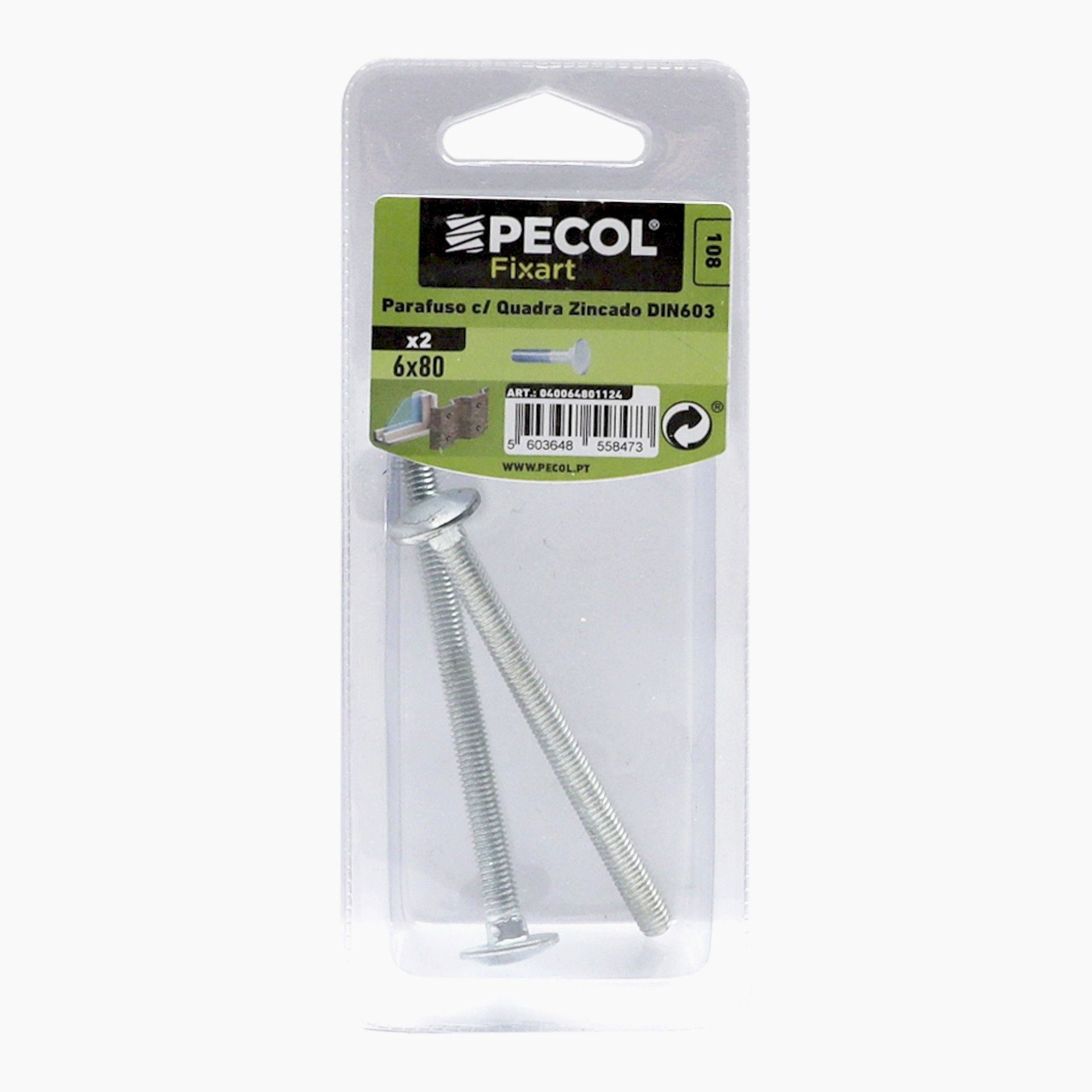 Parafuso Cabeça Quadrada M6x80 Fe Zn Bl 2