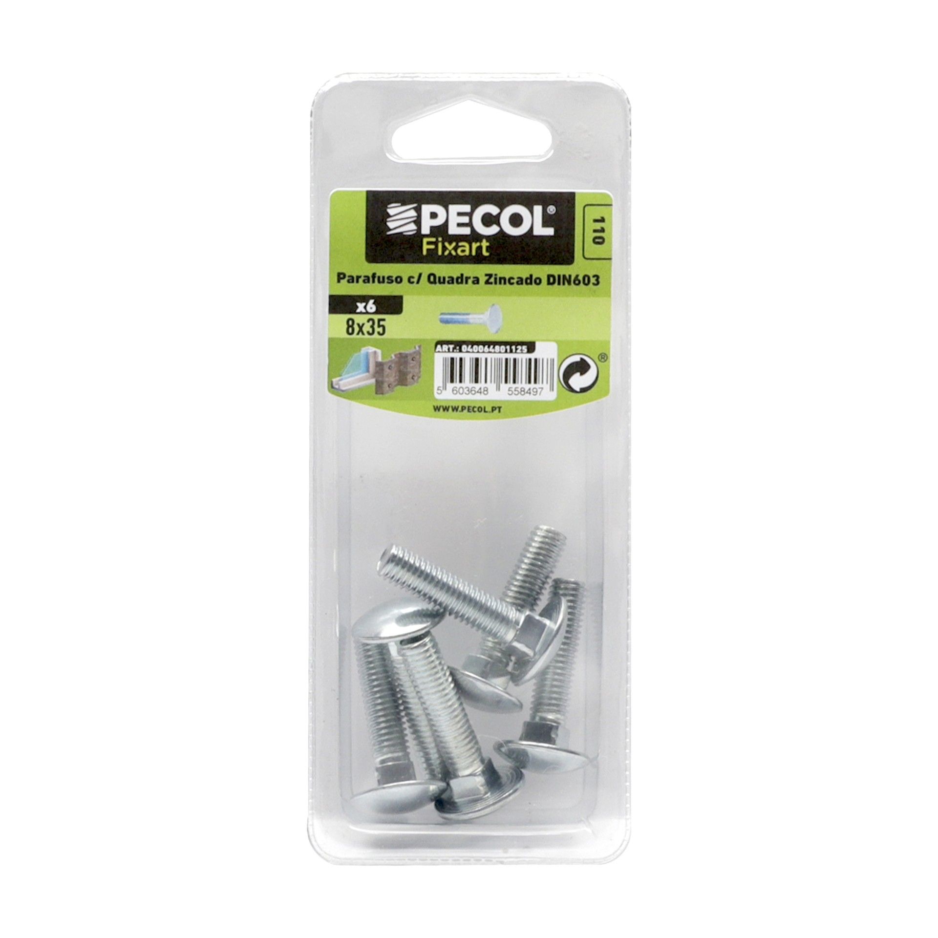 Parafuso Cabeça Quadrada M8x35 Fe Zn Bl 6