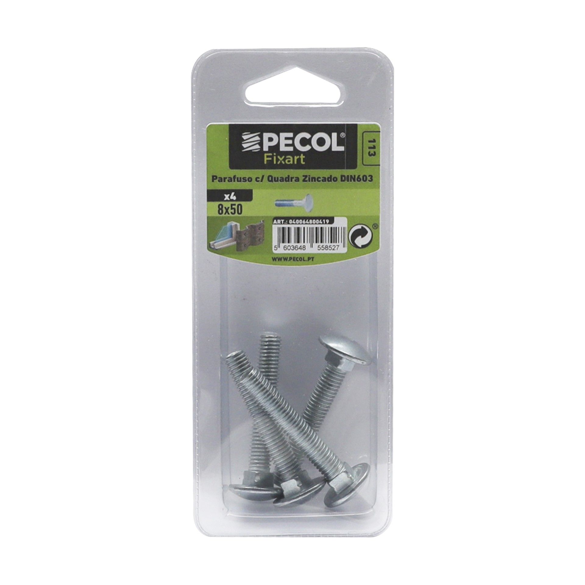 Parafuso Cabeça Quadrada M8x50 Fe Zn Bl 6