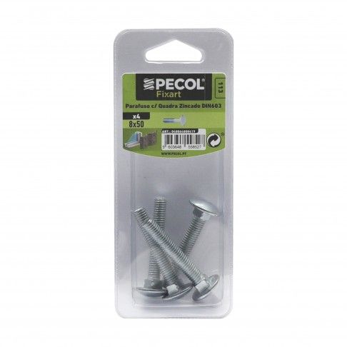 Parafuso Cabeça Quadrada M8x50 Fe Zn Bl 6 Parafuso Cabeça Quadrada M8x50 Fe Zn Bl 6