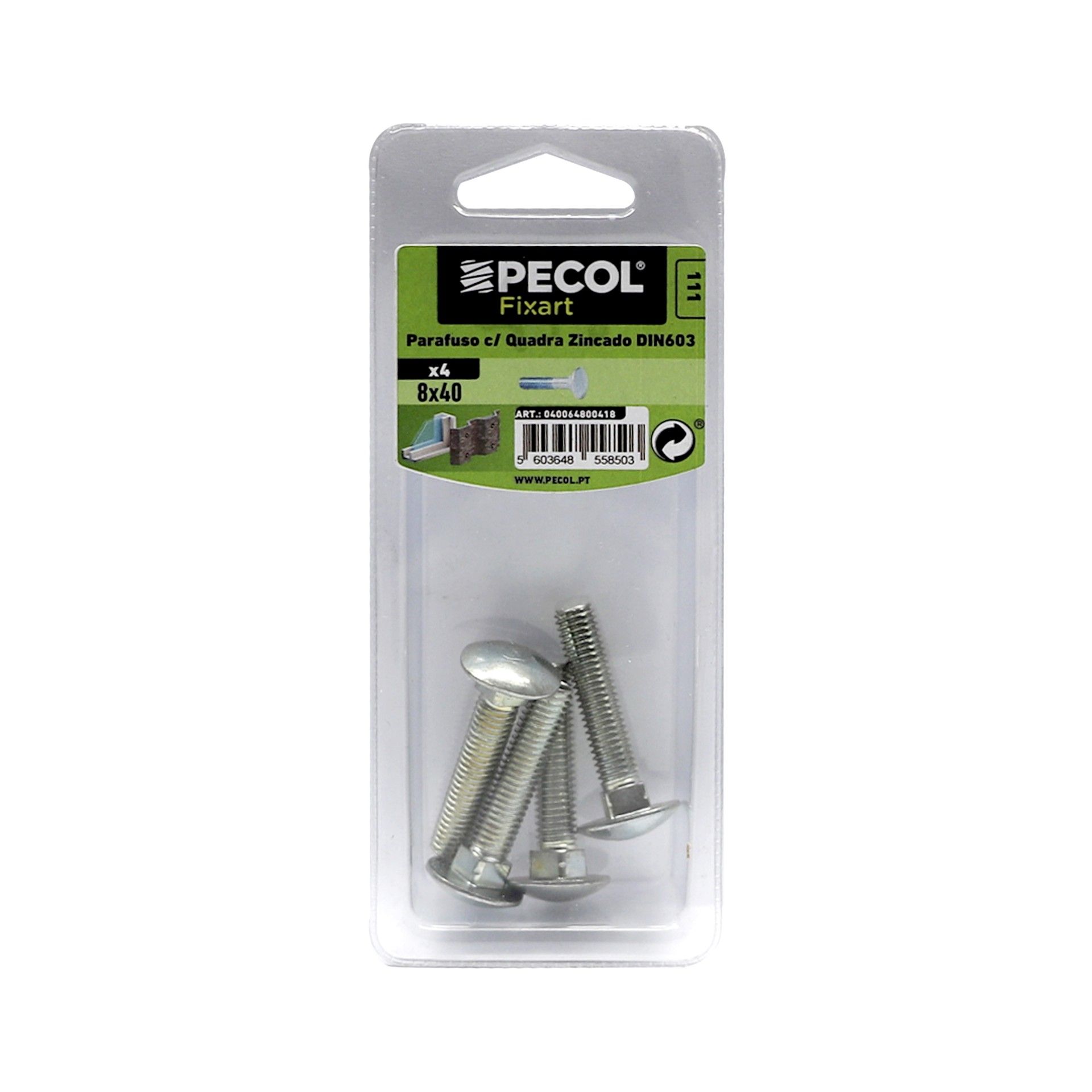 Parafuso Cabeça Quadrada M8x40 Fe Zn Bl 6