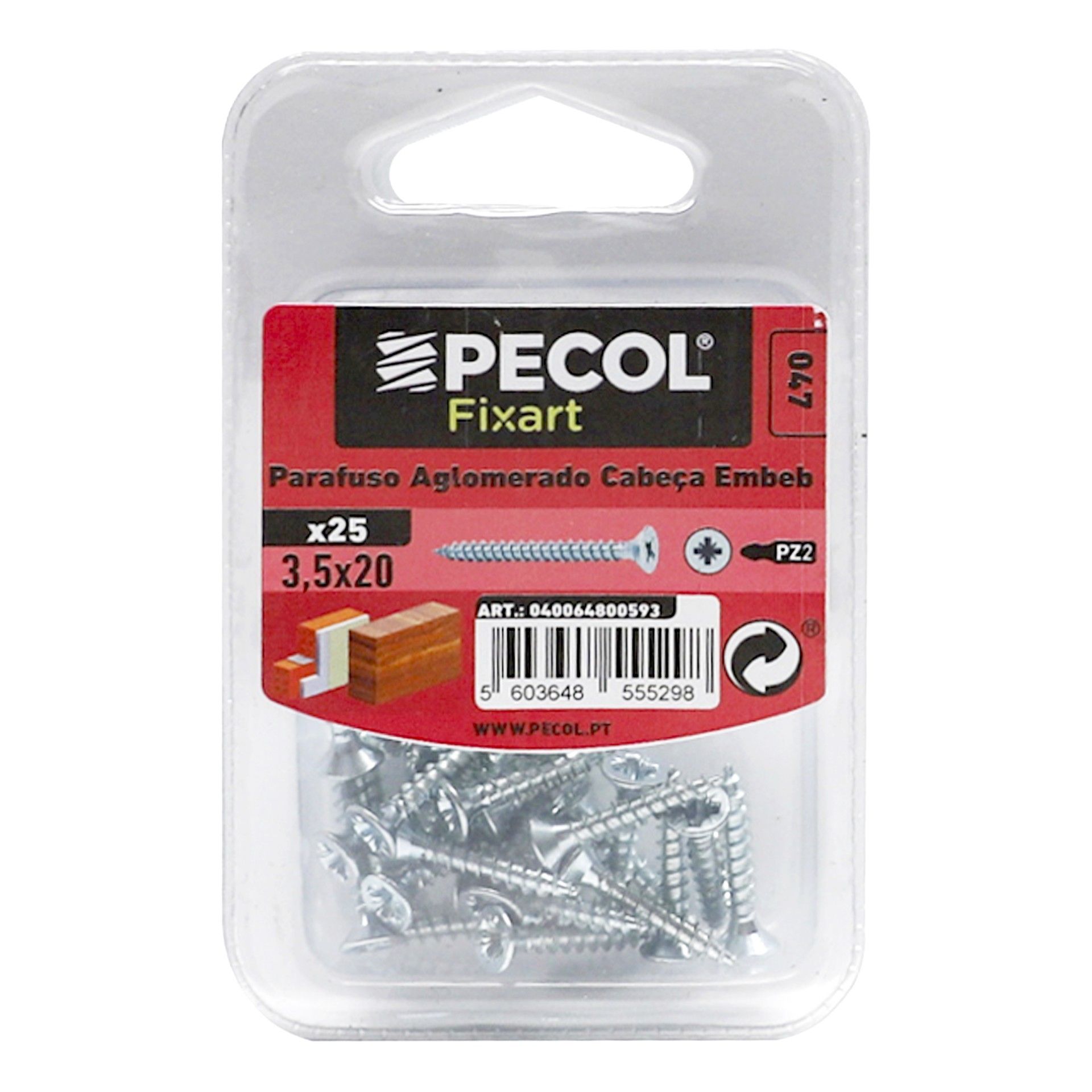 Parafuso Aglomerado Cabeça Embeber Pz 3,5x20 Zn Bl 30