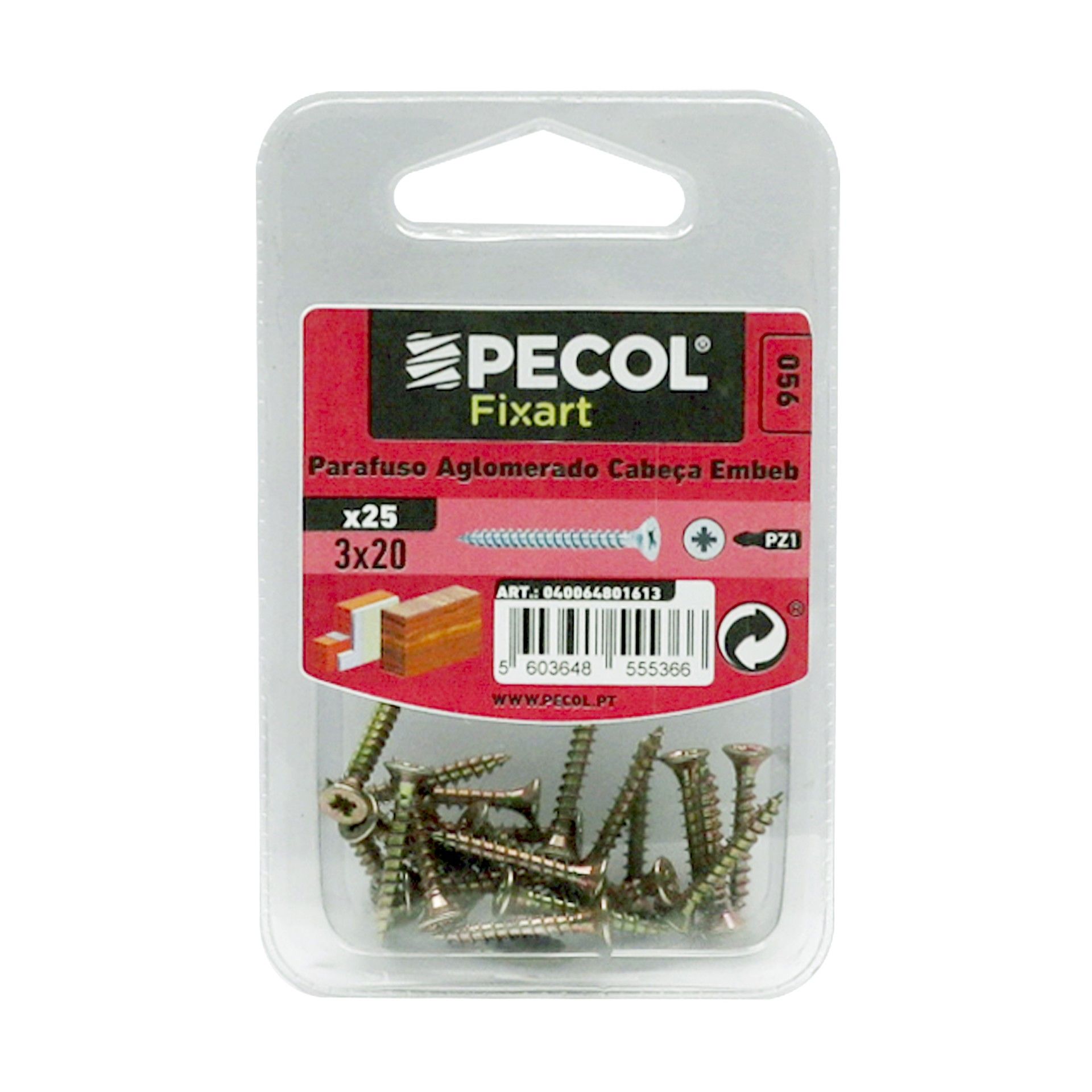 Parafuso Aglomerado CabeçaEmbeber Pz 3x20 Aço P.A Bl 25