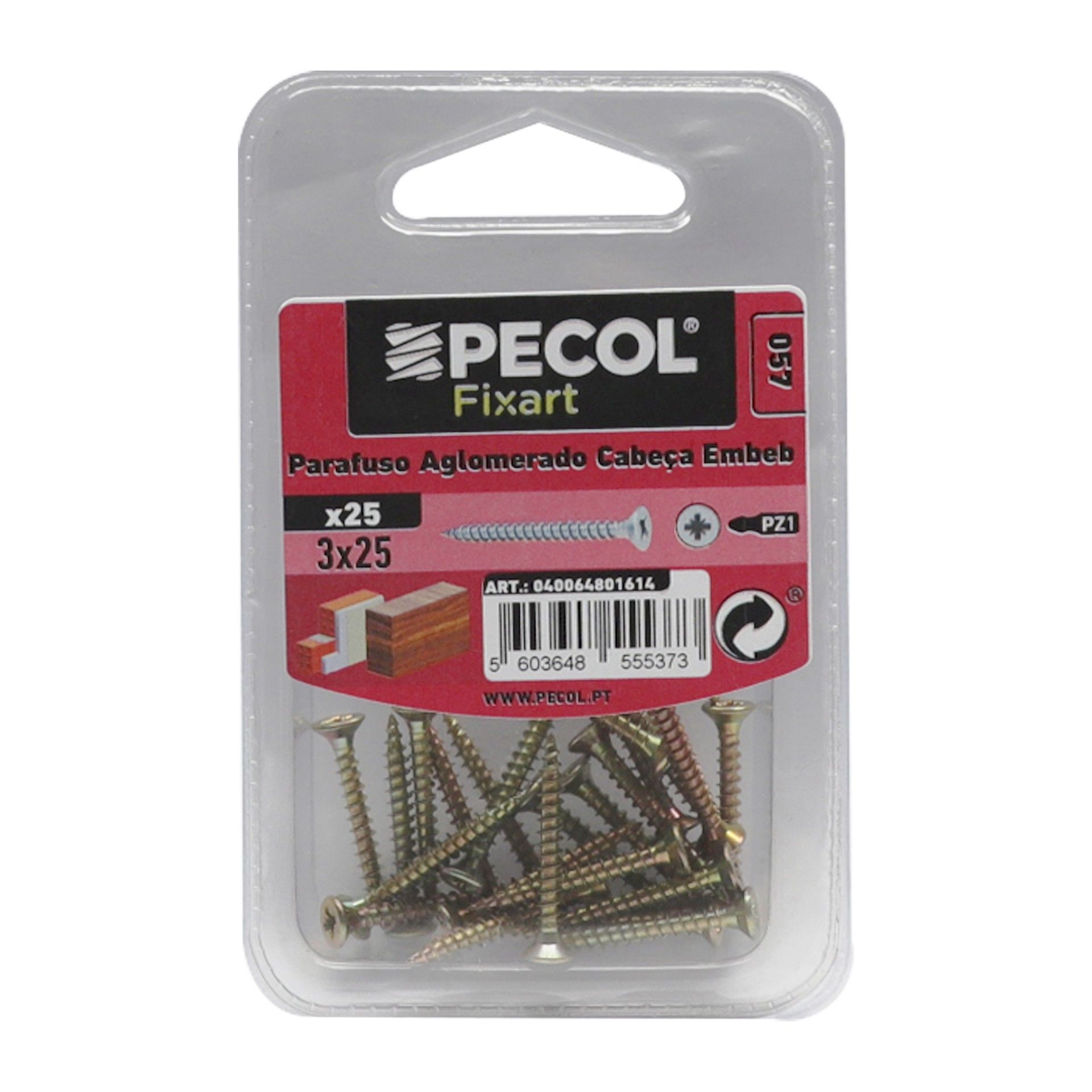 Parafuso Aglomerado Cabeça Embeber Pz 3x25 Aço P.A Bl 25