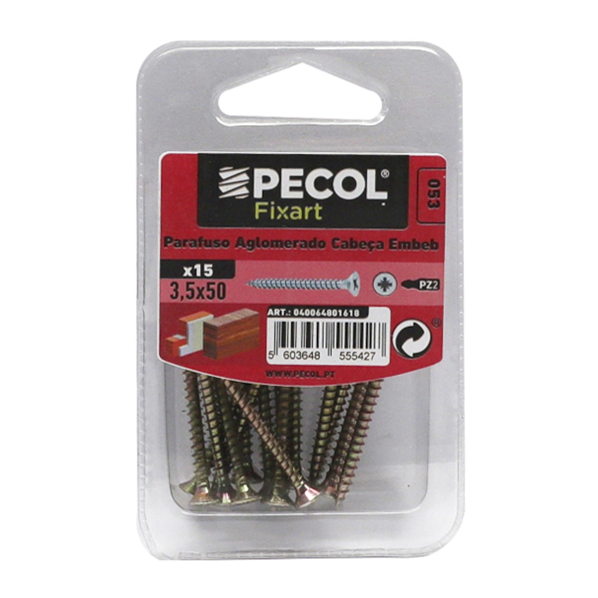 Parafuso Aglomerado Cabeça Embeber Pz 3,5x50 Aço P.A Bl 15