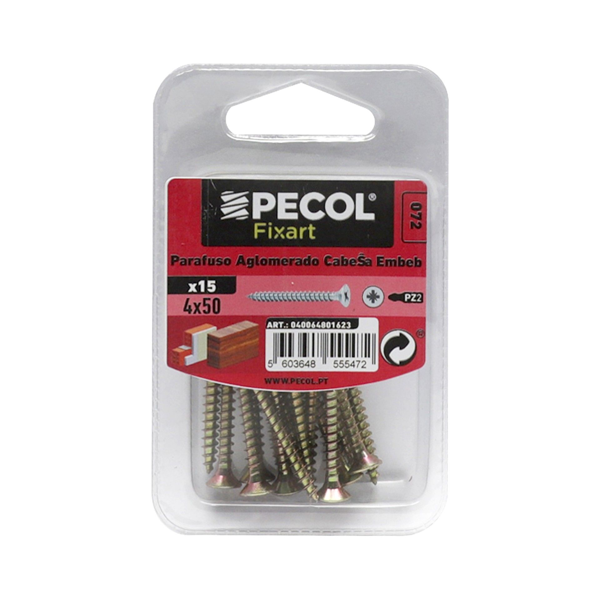 Parafuso Aglomerado Cabeça Embeber Pz 4x50 Aço P.A Bl 15