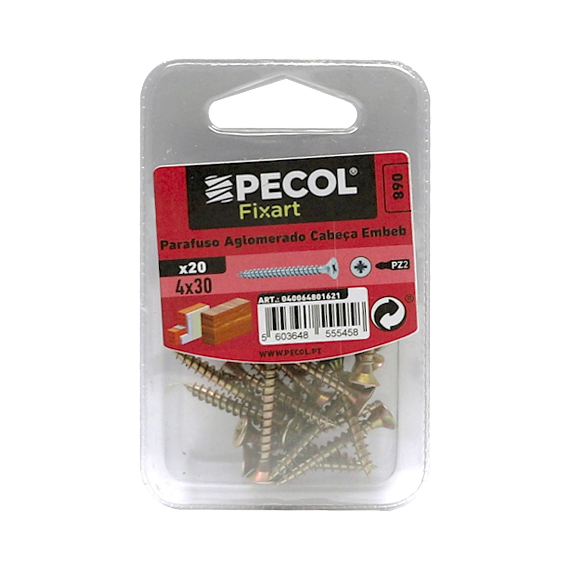 Parafuso Aglomerado Cabeça Embeber Pz 4x30 Aço P.A Bl 20