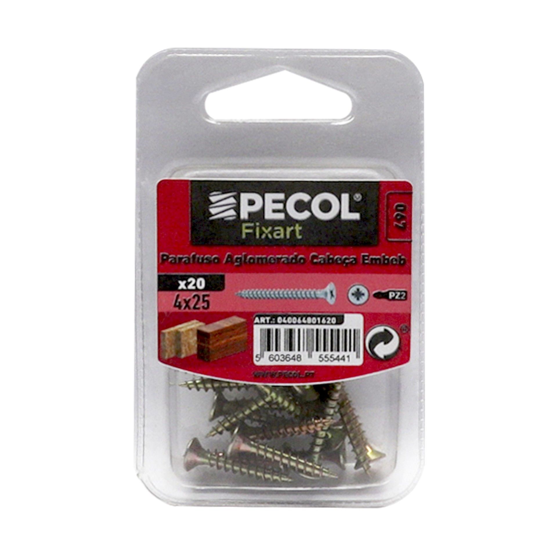 Parafuso Aglomerado Cabeça Embeber Pz 4x25 Aço P.A Bl 20