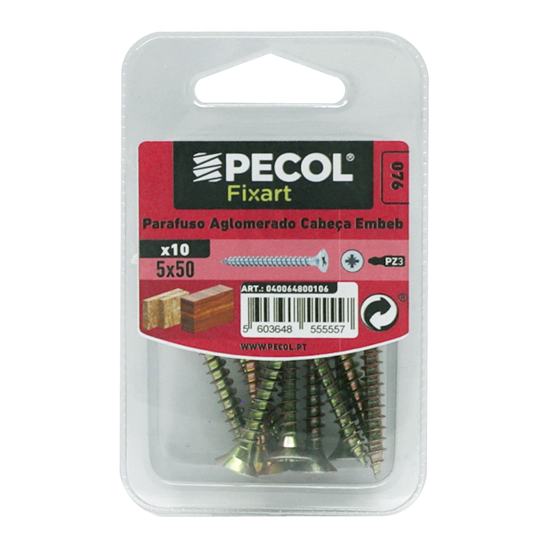 Parafuso Aglomerado Cabeça Embeber Pz 5x50 Aço P.A Bl 10