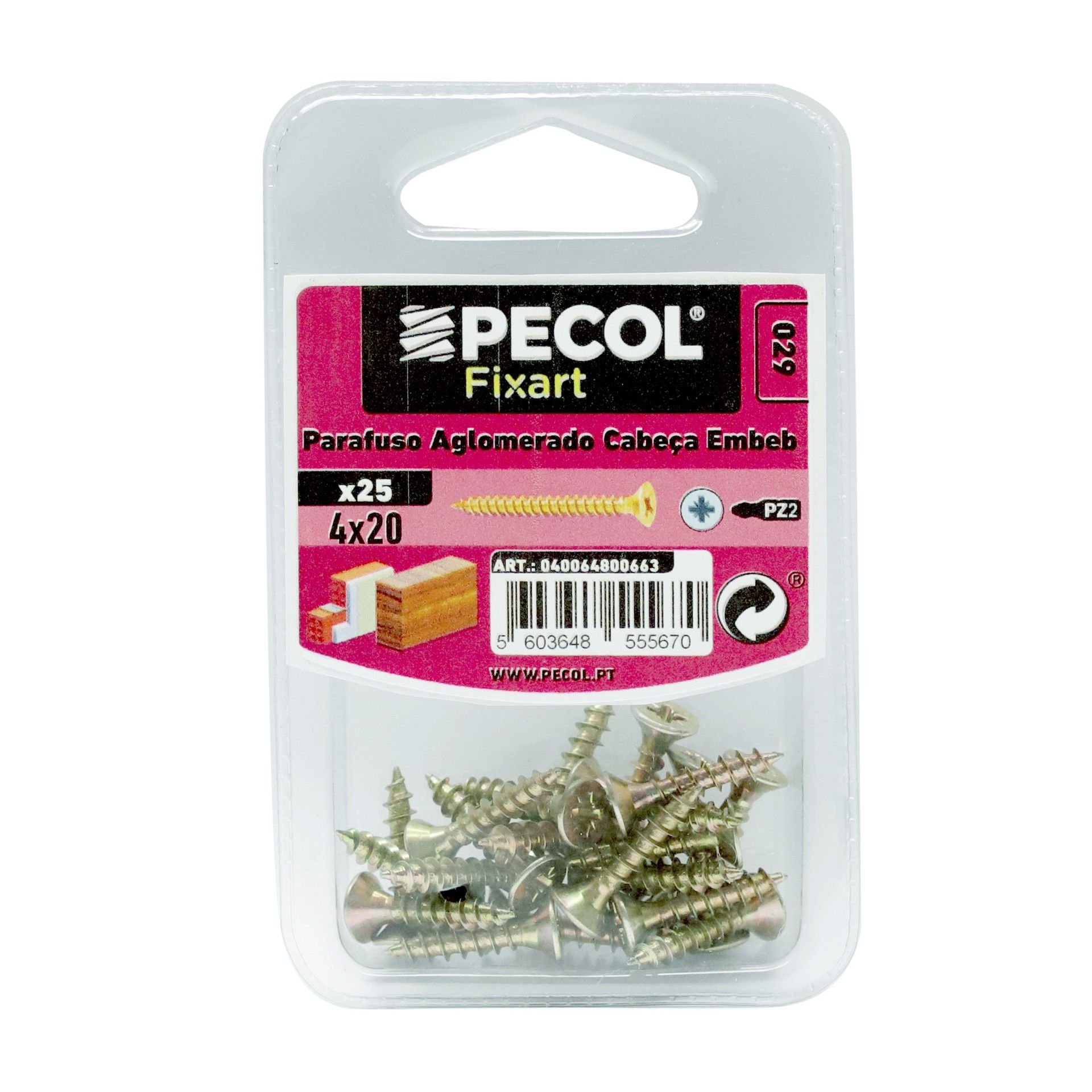 Parafuso Aglomerado Cabeça Embeber Pz 4x20 Laton Bl 25