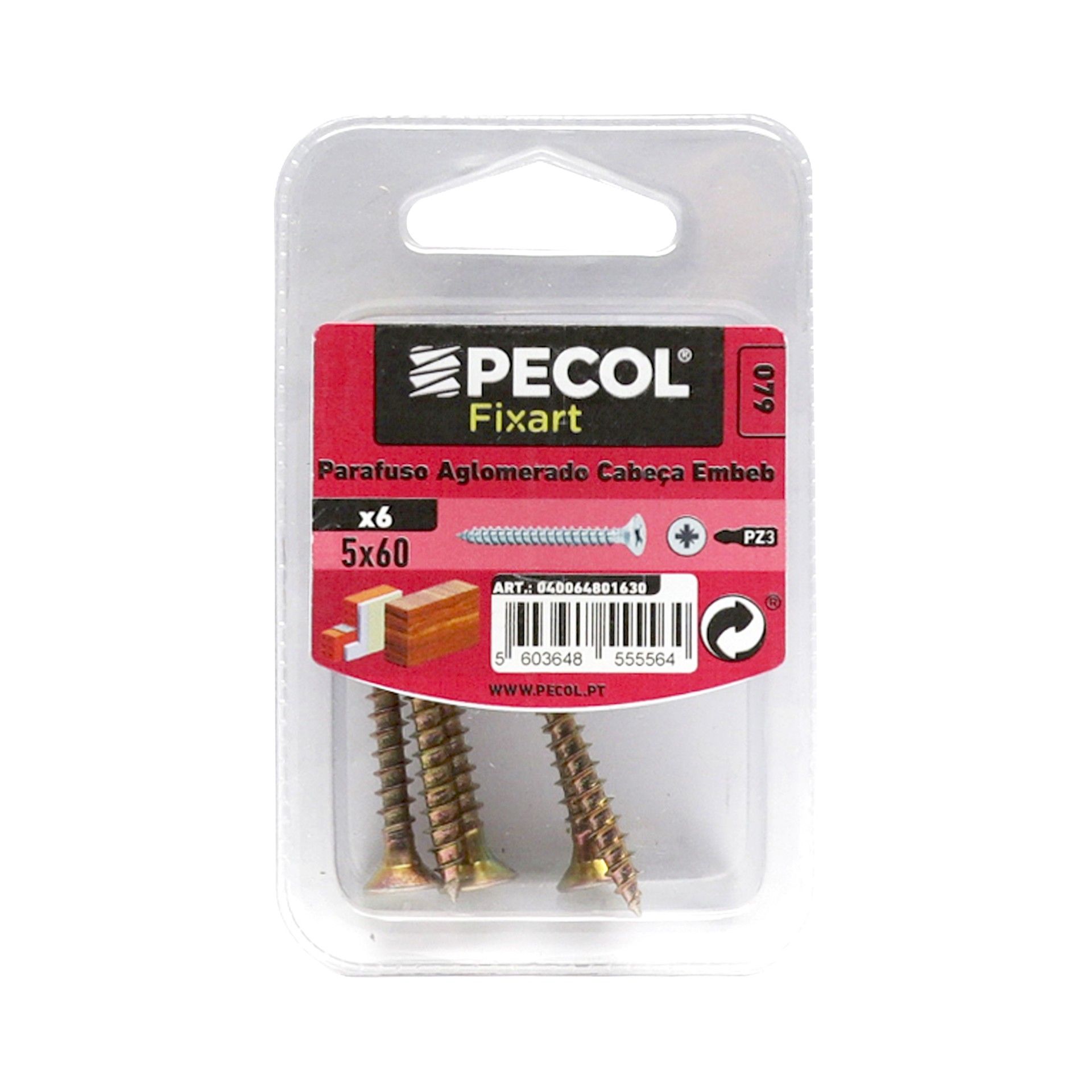 Parafuso Aglomerado Cabeça Embeber Pz 5x60 Aço P.A Bl 6