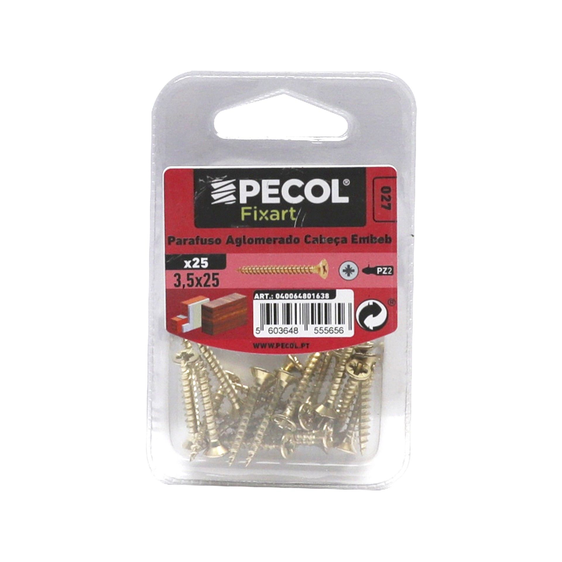 Parafuso Aglomerado Cabeça Embeber Pz 3,5x25 Laton Bl 25