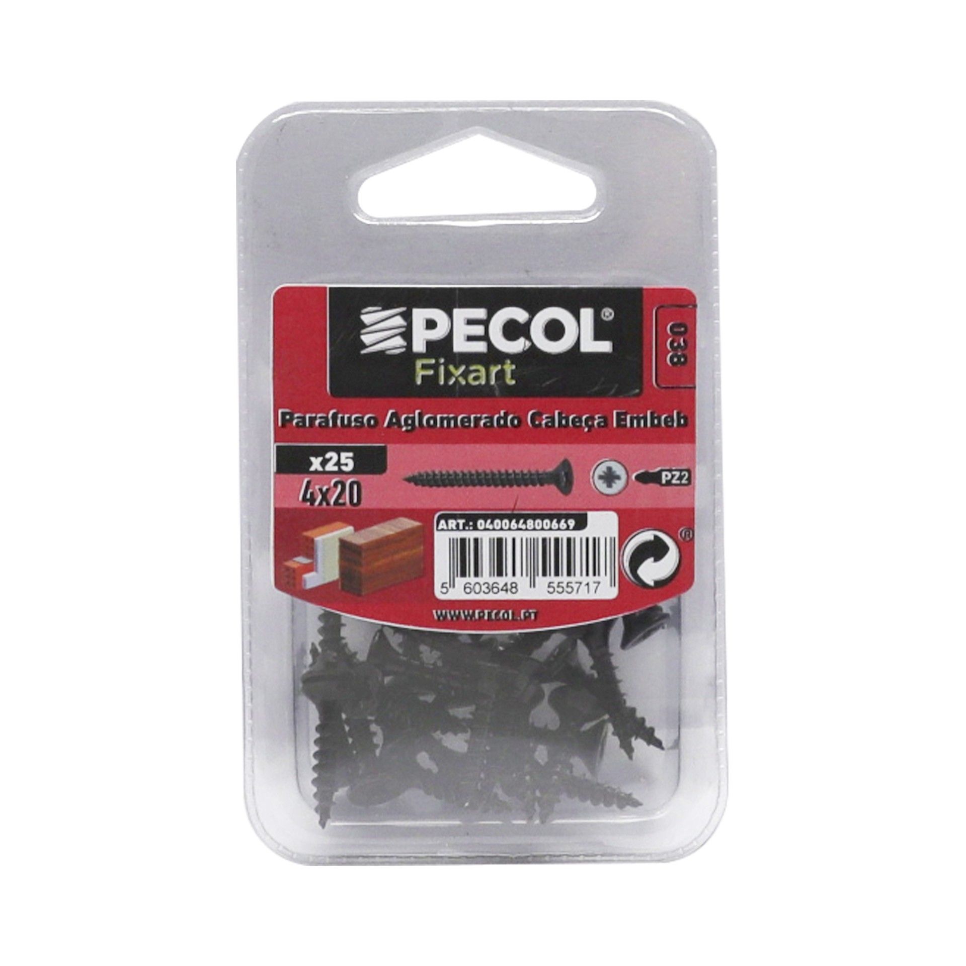 Parafuso Aglomerado Cabeça Embeber Pz 4x20 Oxi Bl 25
