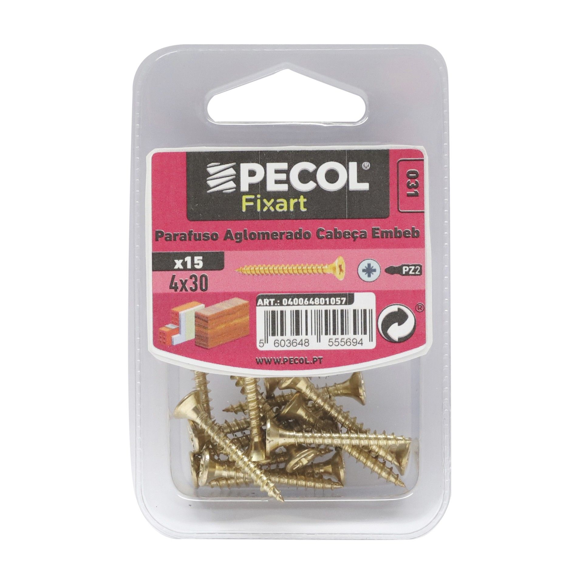 Parafuso Aglomerado Cabeça Embeber Pz 4x30 Laton Bl 15