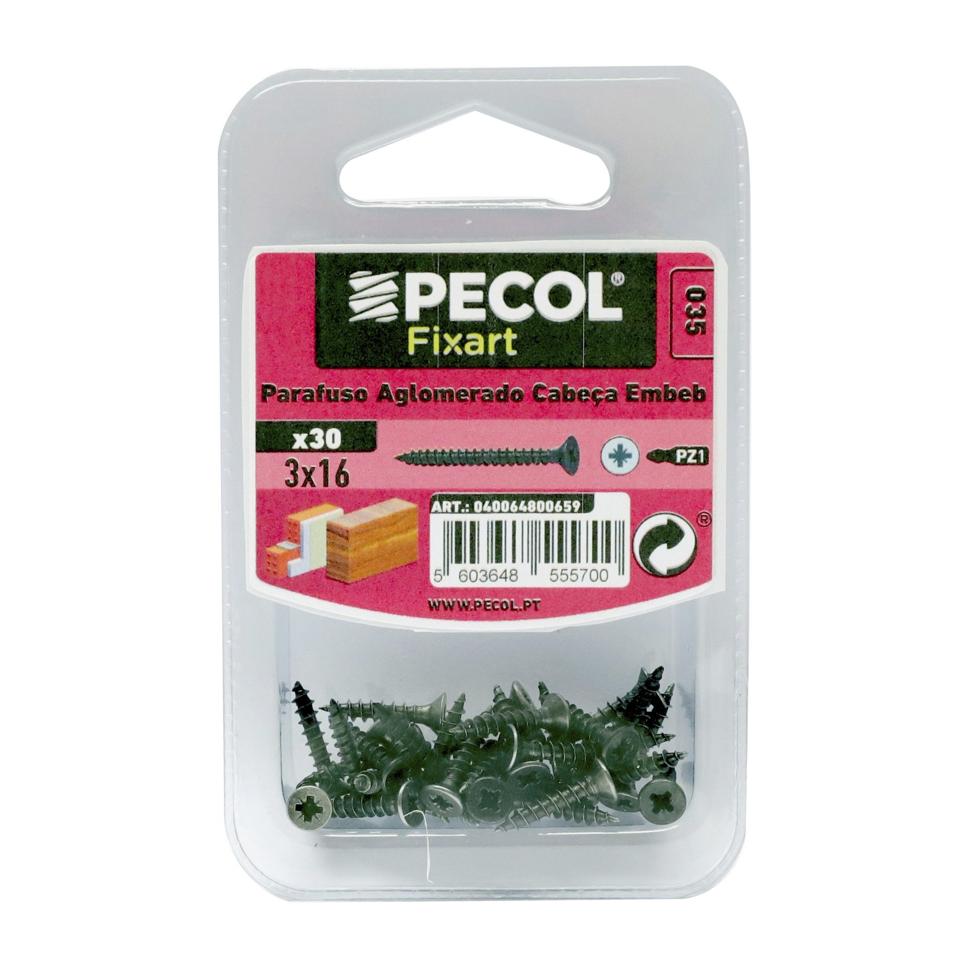 Parafuso Aglomerado Cabeça Embeber Pz 3x16 Oxi Bl 30