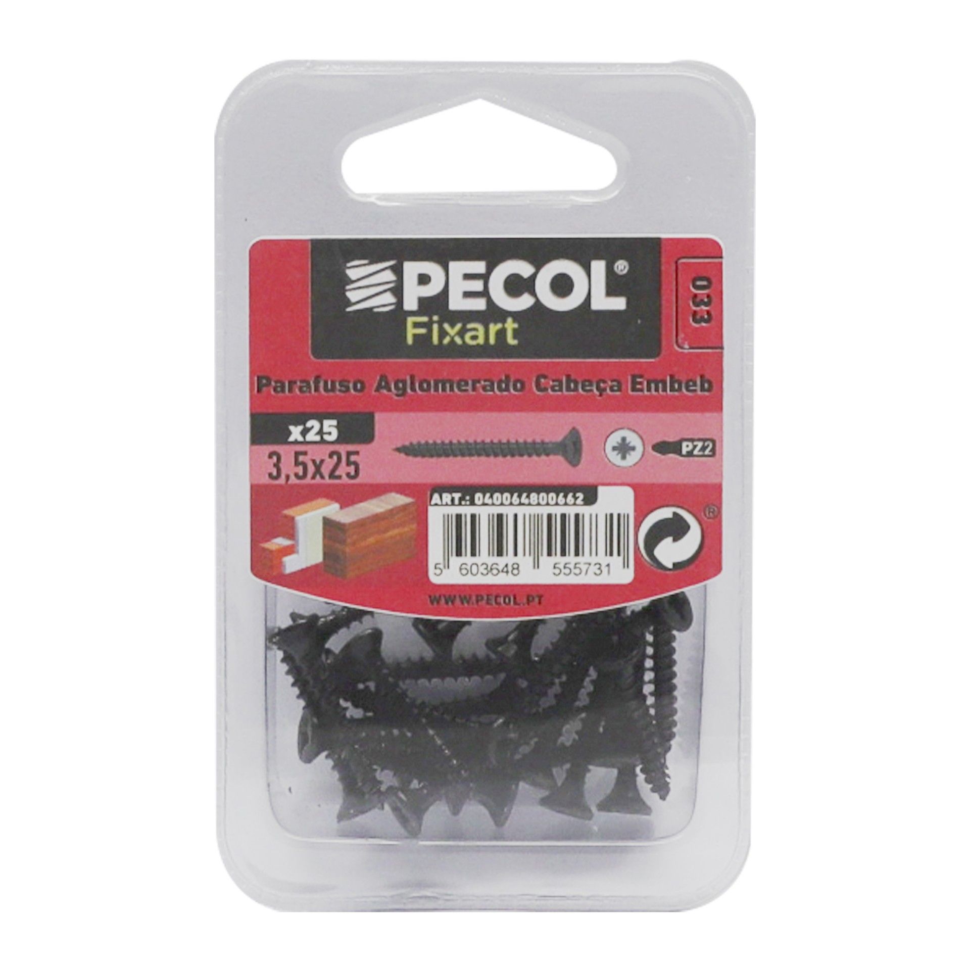 Parafuso Aglomerado Cabeça Embeber Pz 3,5x25 Oxi Bl 25