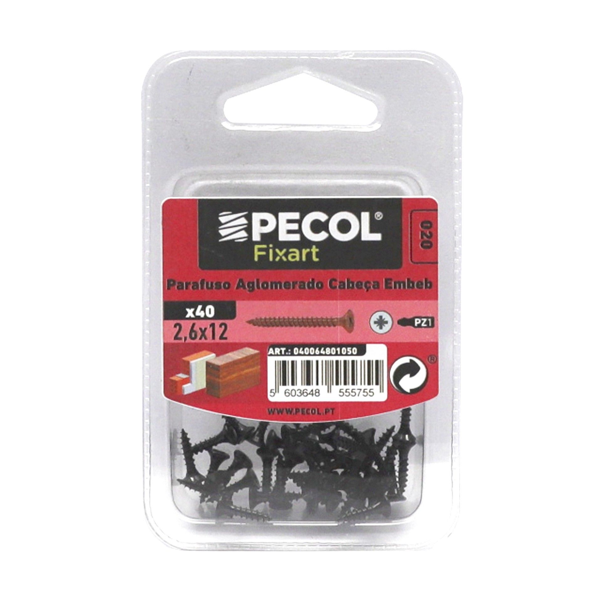 Parafuso Aglomerado Cabeça Embeber Pz 2,6x12 Bronze Bl 40