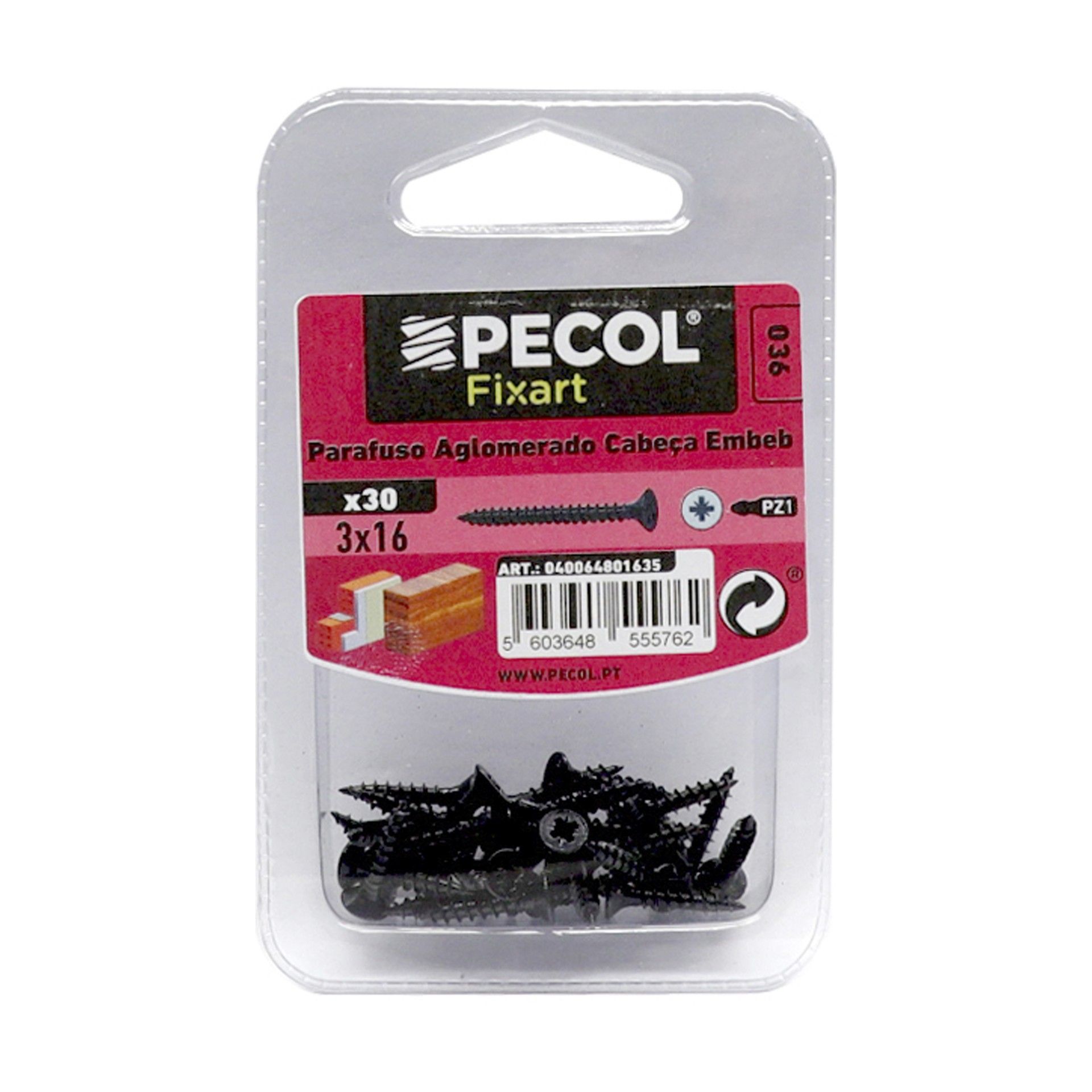 Parafuso Aglomerado Cabeça Embeber Pz 3x16 Bronze Bl 30