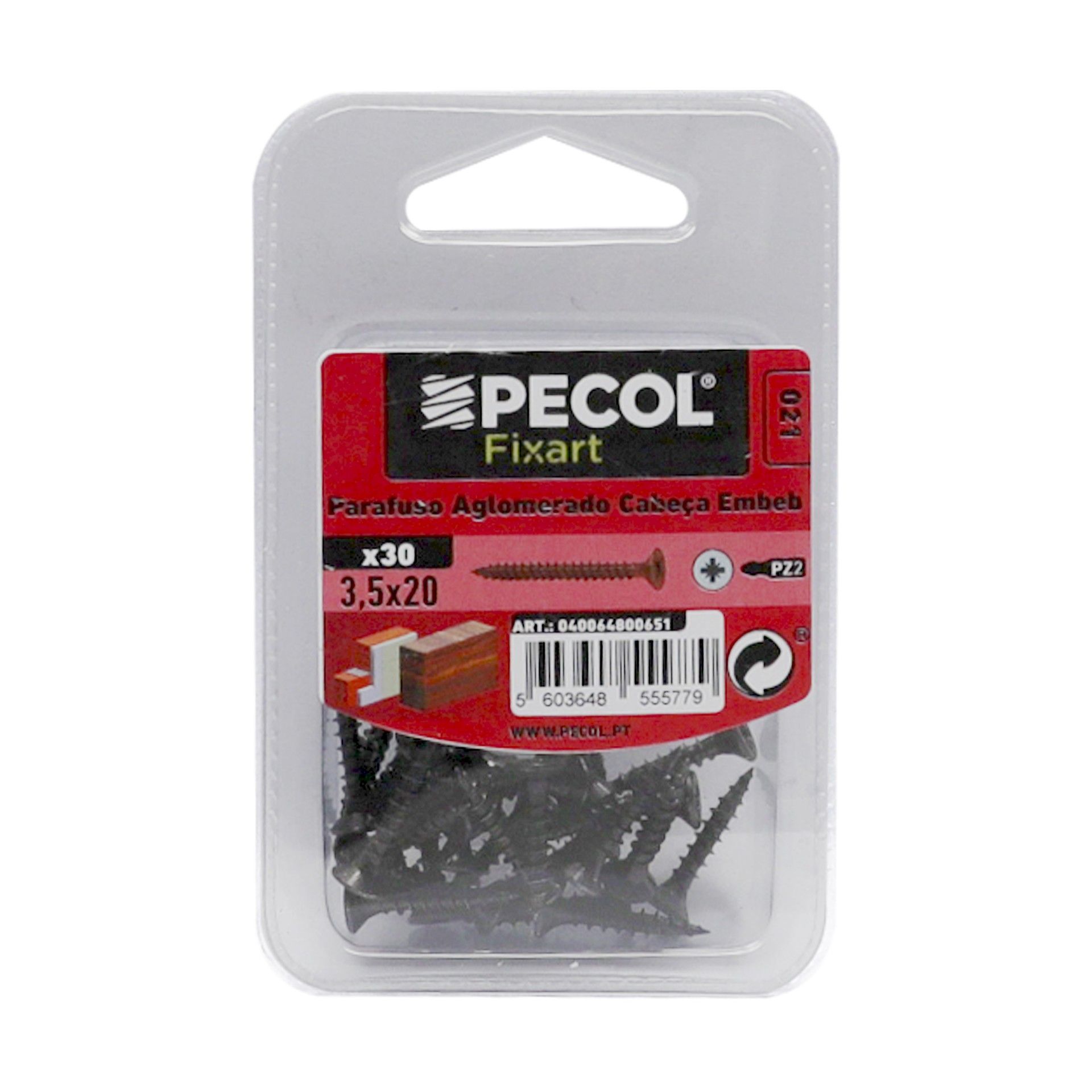 Parafuso aglomerado Cabeça Embeber Pz 3,5x20 Bronze Bl 30