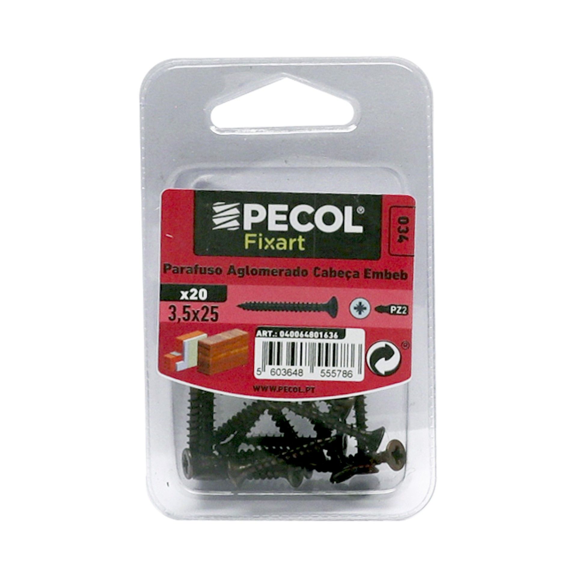 Parafuso Aglomerado Cabeça Embeber Pz 3,5x25 Bronze Bl 20