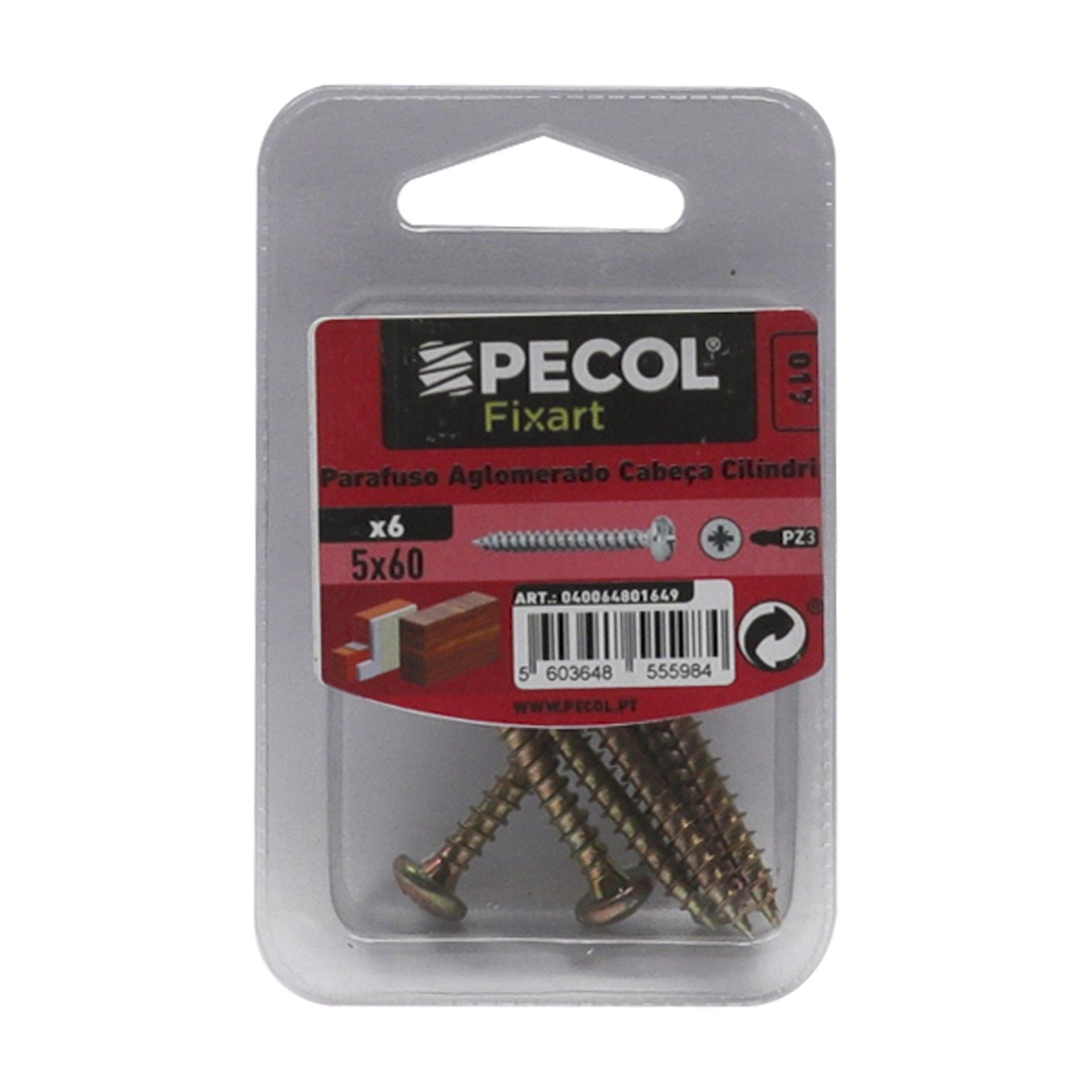 Parafuso Aglomerado Cabeça Cilindrica Pz 5x60 Aço P.A Bl 6