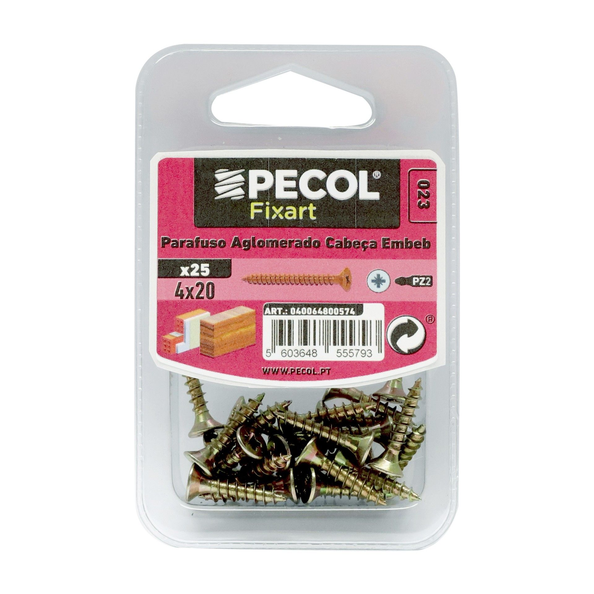 Parafuso Aglomerado Cabeça Embeber Pz 4x20 Bronze Bl 25