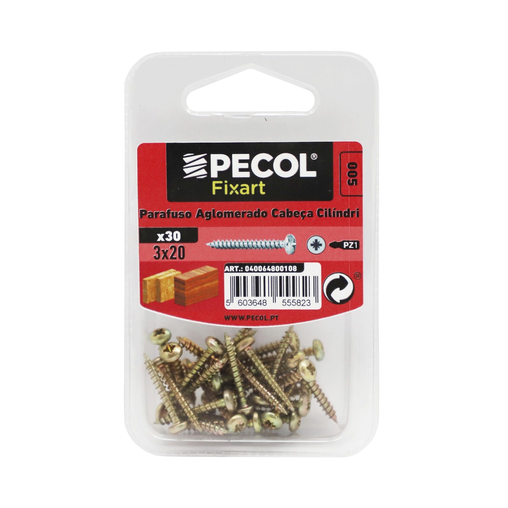 Parafuso Aglomerado Cabeça Cilíndrica Pz 3x20 Aço P.A Bl 30