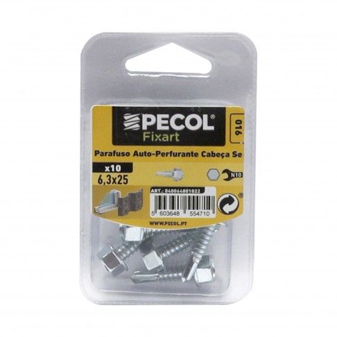 Parafuso Sextavado 6,3x25 Aço Zincado Bl 10 Parafuso Sextavado 6,3x25 Aço Zincado Bl 10