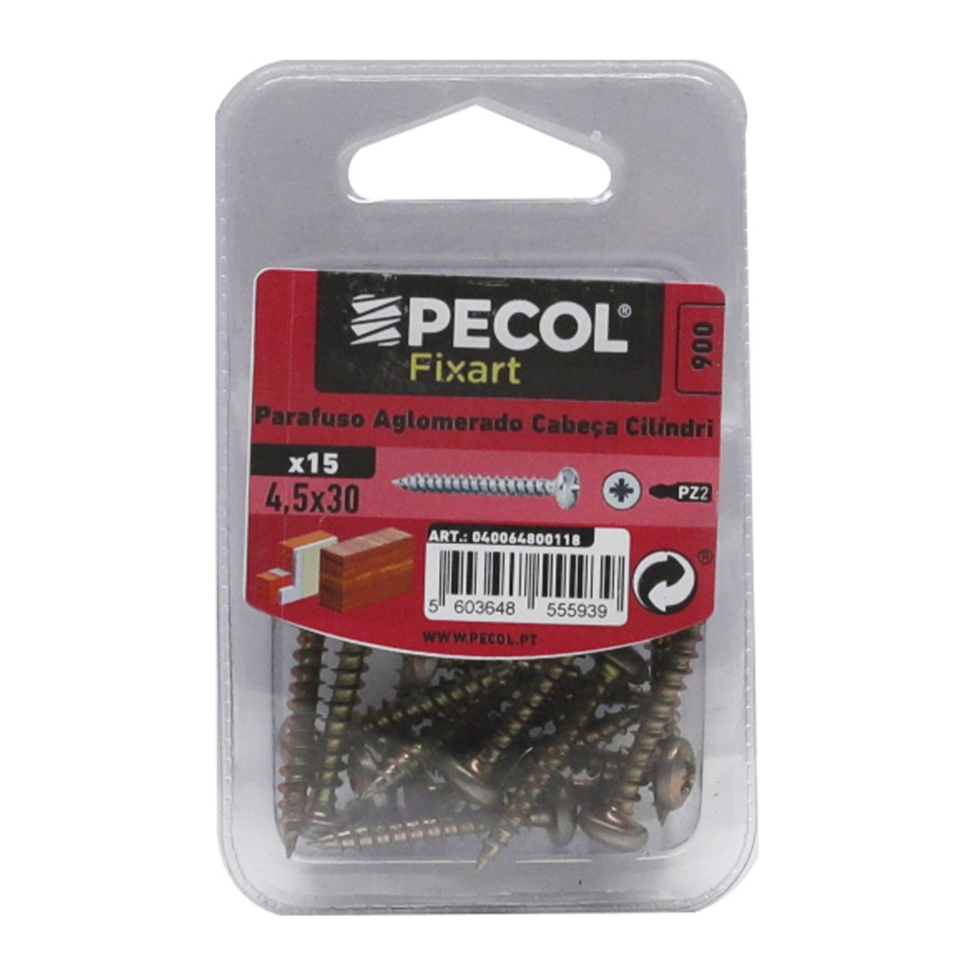 Parafuso Aglomerado Cilindrico Pz 4,5x30 Aço P.A Bl 15