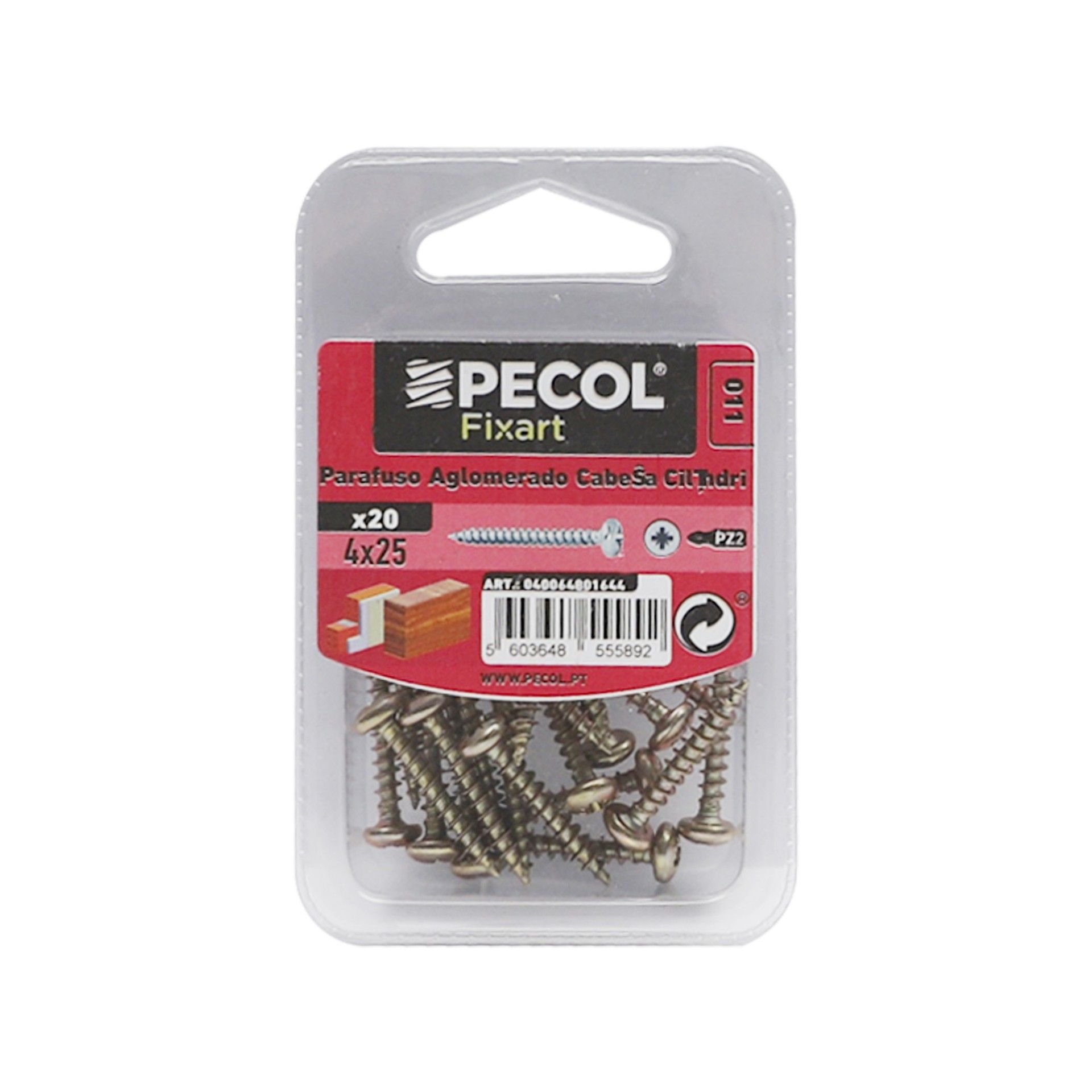 Parafuso Aglomerado C.Cilind. Pz 4x25 Aço P.A Bl 20