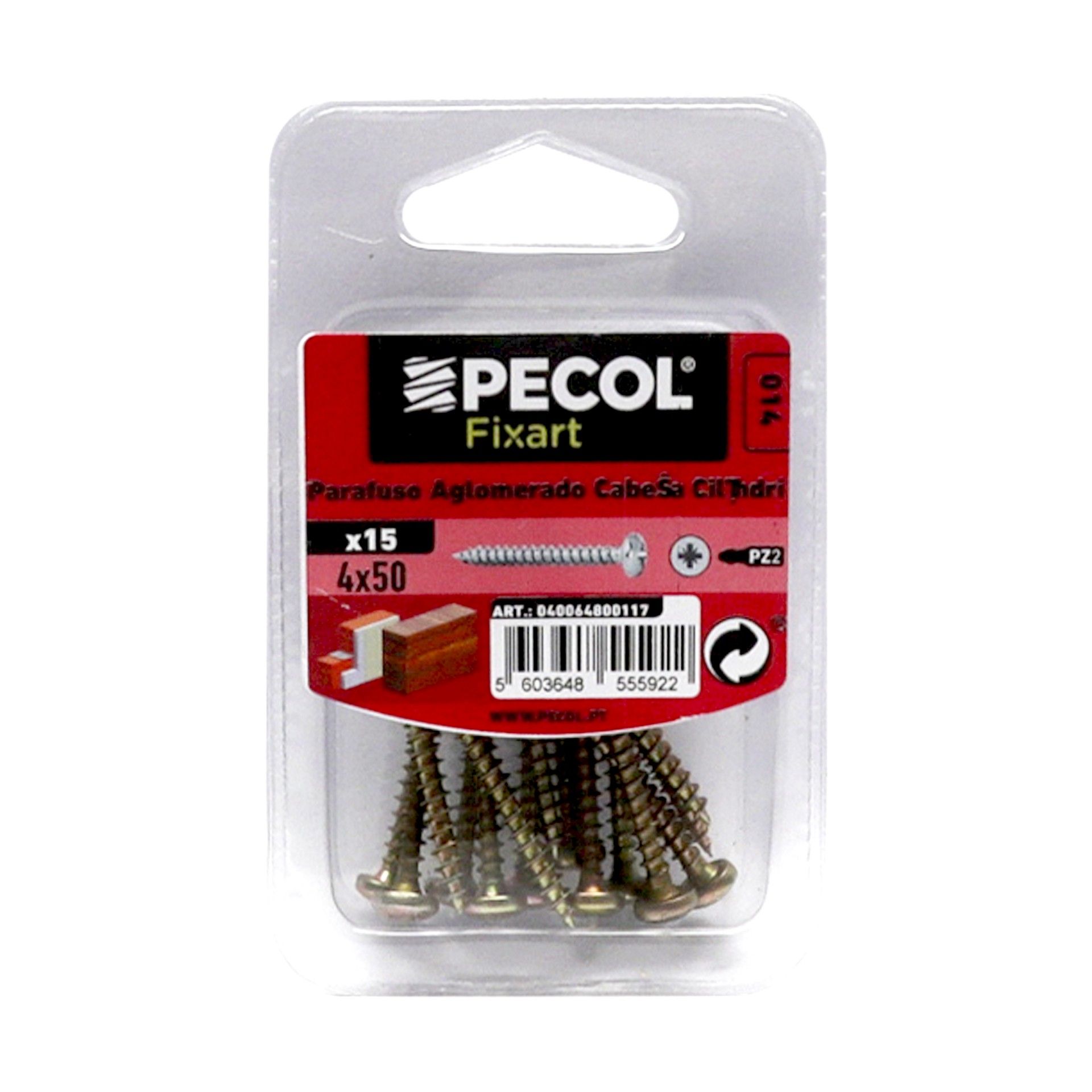 Parafuso Aglomerado Cabeça Cilíndrica Pz 4x50 Aço P.A Bl 15