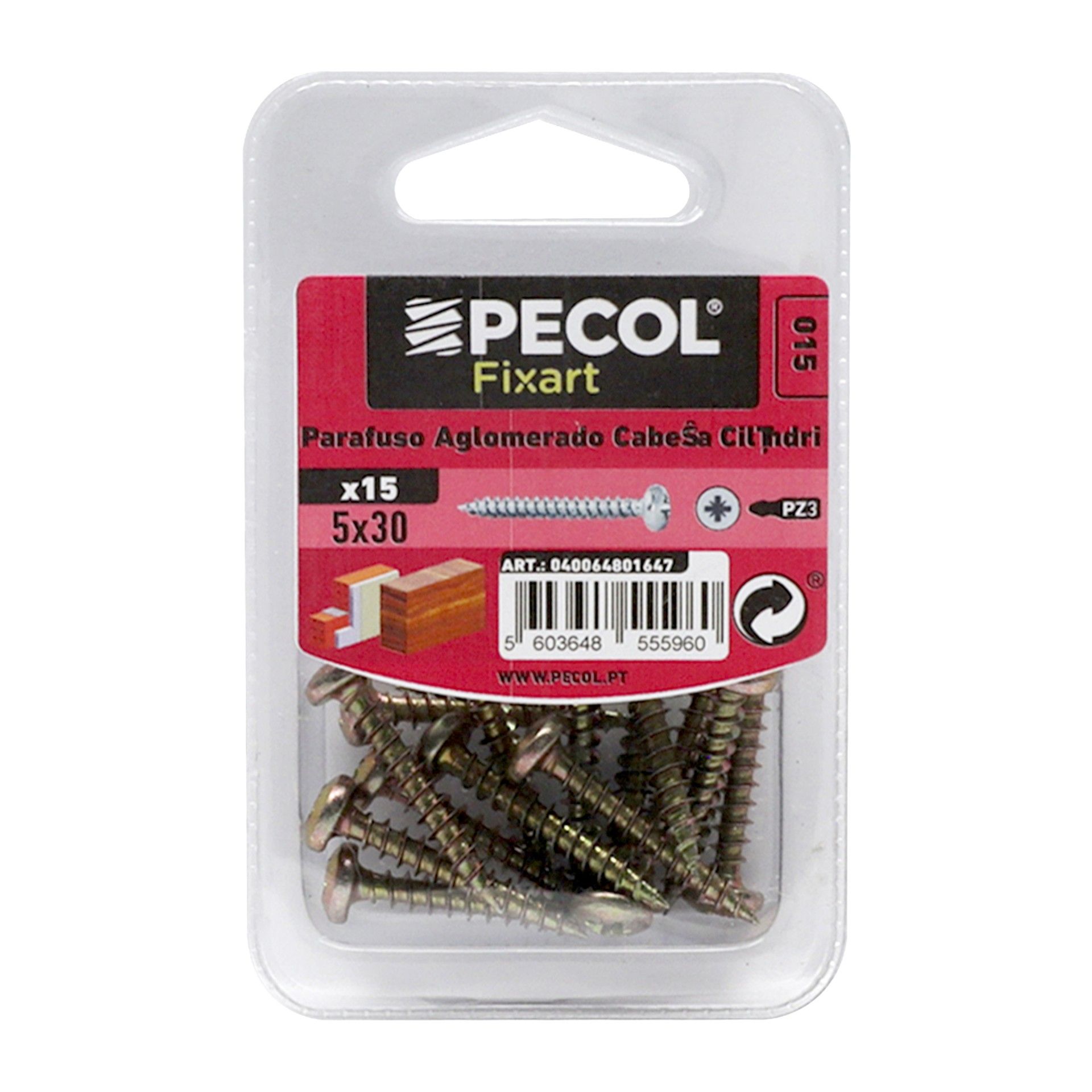 Parafuso Aglomerado Cabeça Cilindrica Pz 5x30 Aço P.A Bl 15