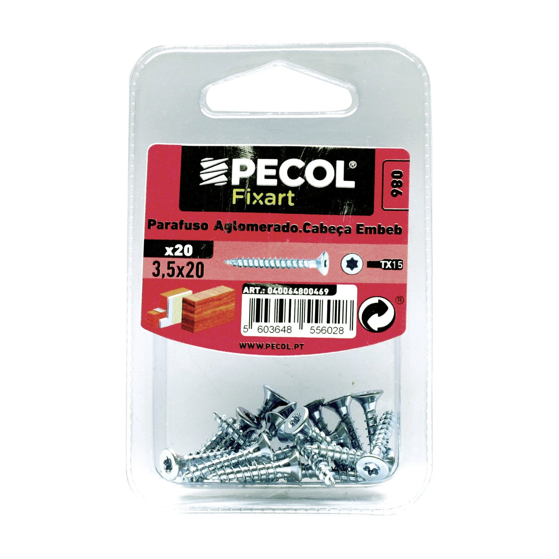 Parafuso Aglomerado Cabeça Embeber Torx 3,5x20 Aço P.A Bl 20