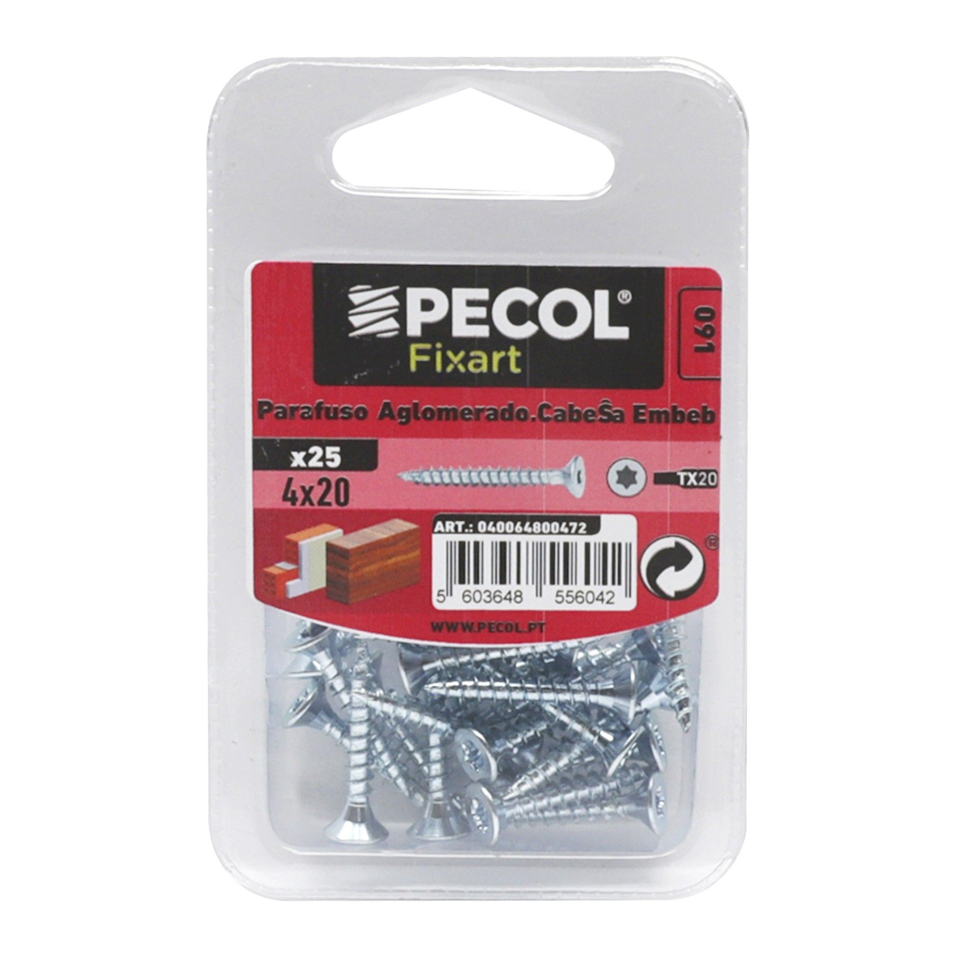 Parafuso Aglomerado Cabeça Embeber Torx 4x20 Aço P.A Bl 25