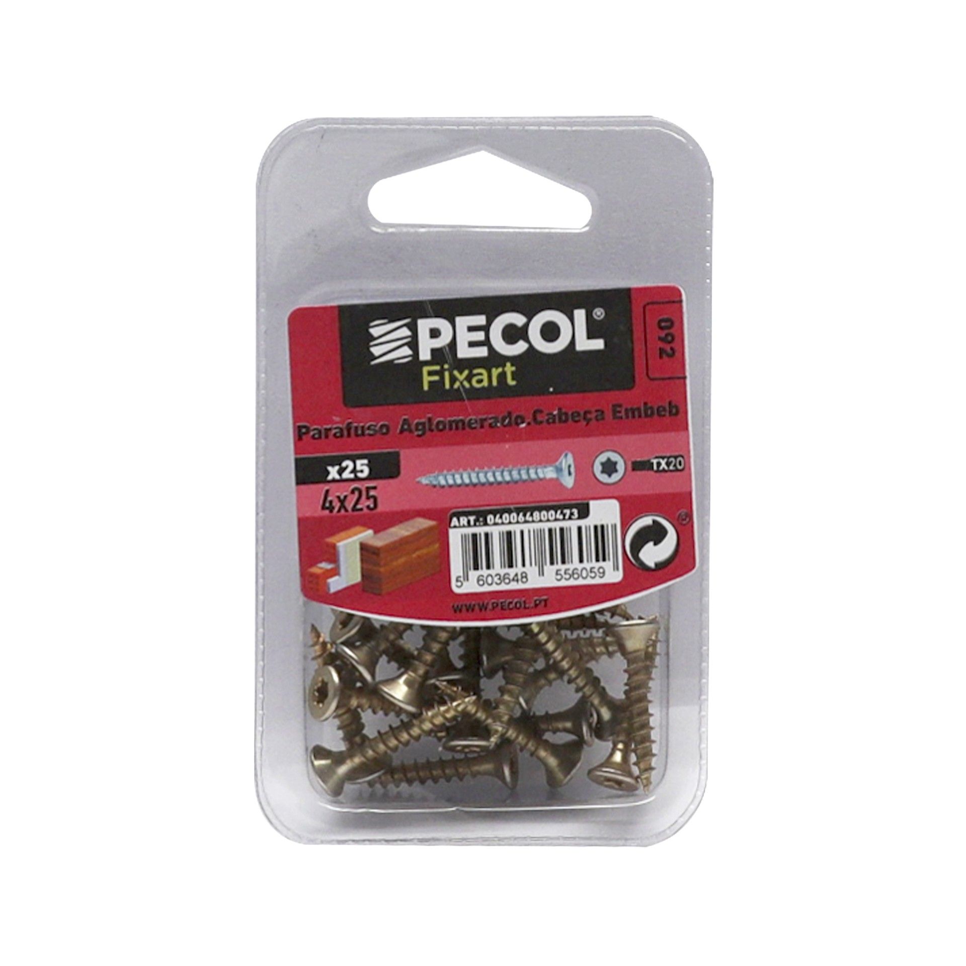 Parafuso Aglomerado Cabeça Embeber Torx 4x25 Aço P.A Bl 25