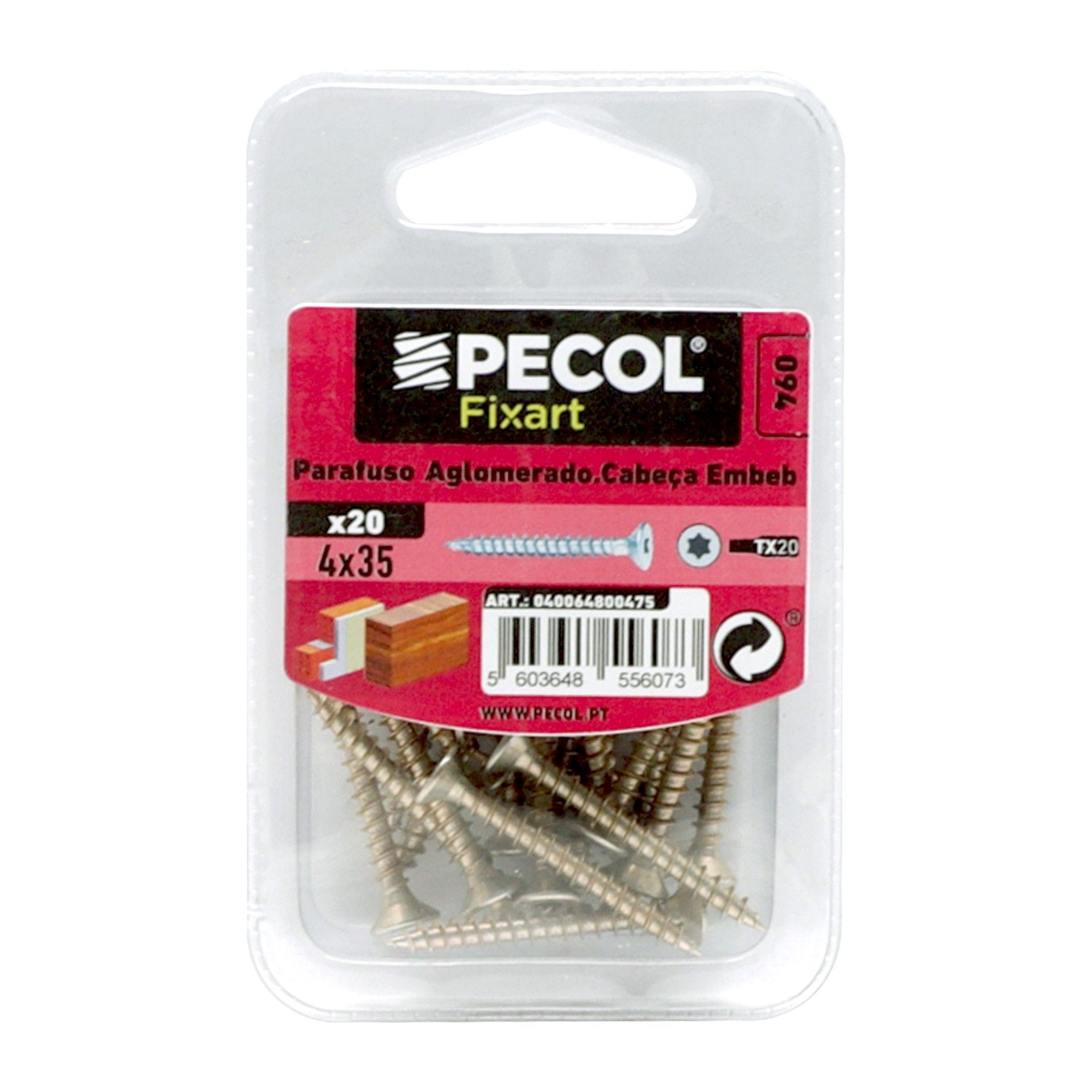 Parafuso Aglomerado Cabeça Embeber Torx 4x35 Aço P.A Bl 20