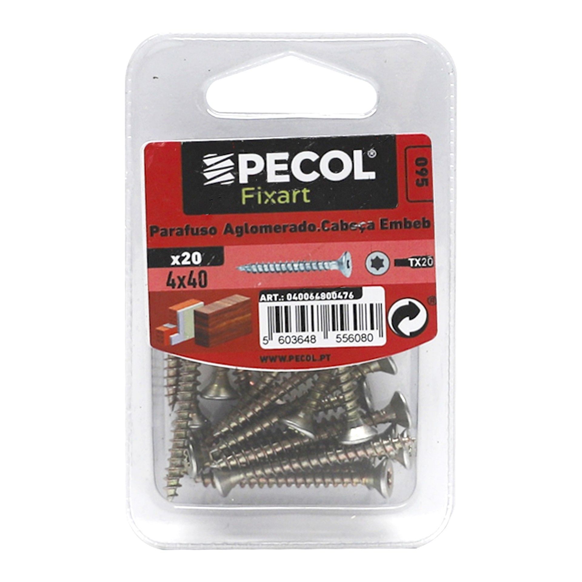 Parafuso Ablomerado Cabeça Embeber Torx 4x40 Aço P.A Bl 20