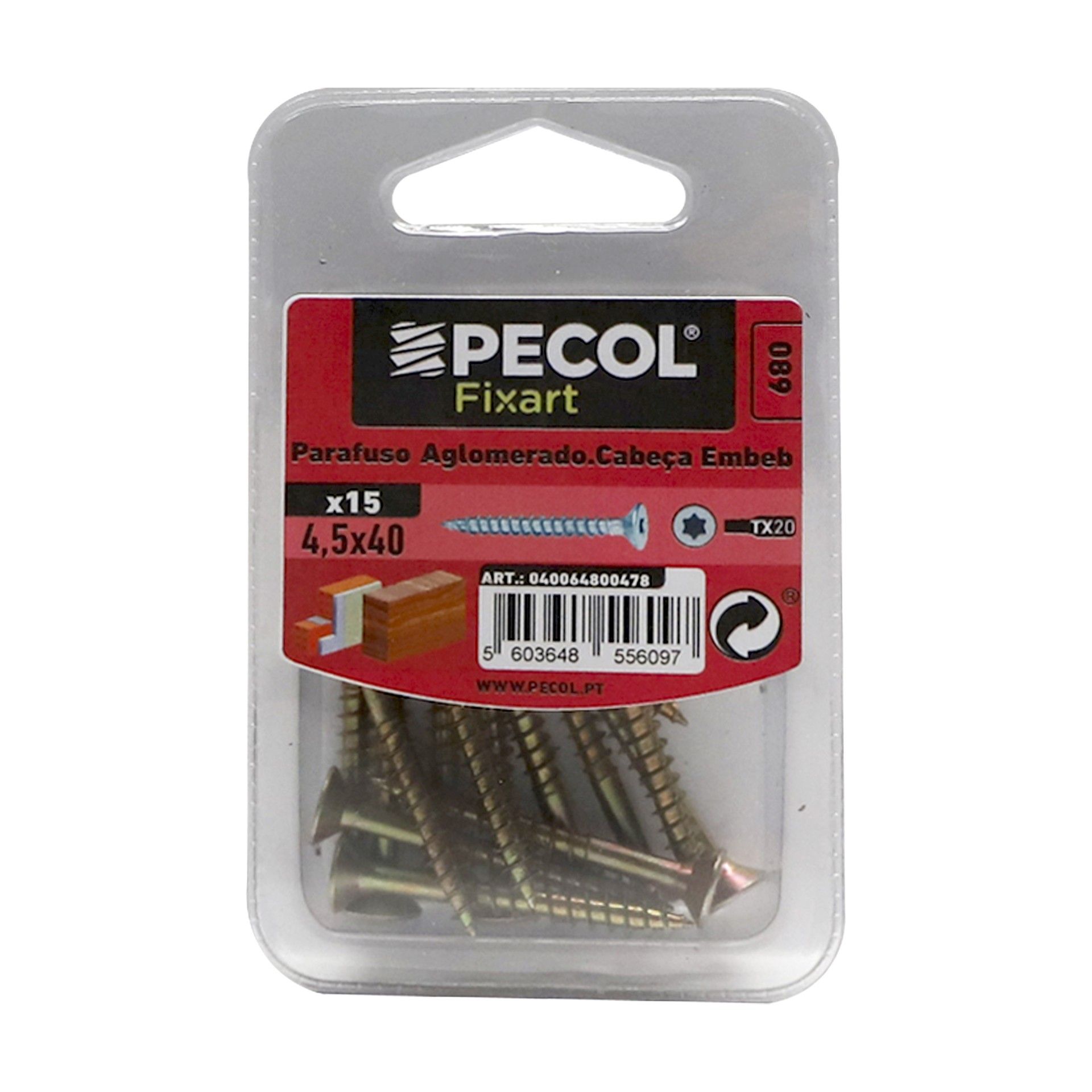 Parafuso Aglomeado Cabeça embeber Torx 4,5x40 Aço P.A Bl 15